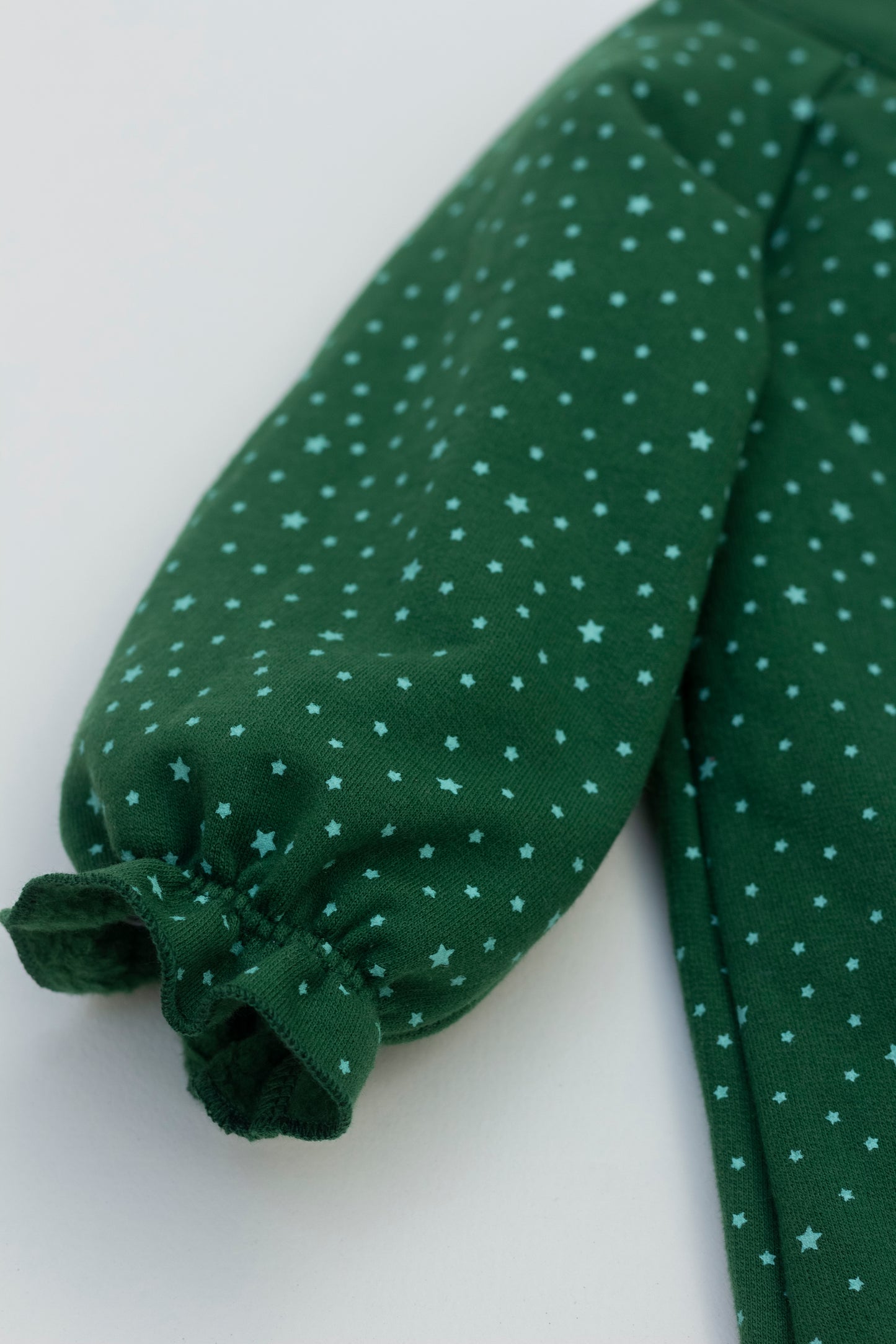 Fleece green dress with hand embroidered flowers