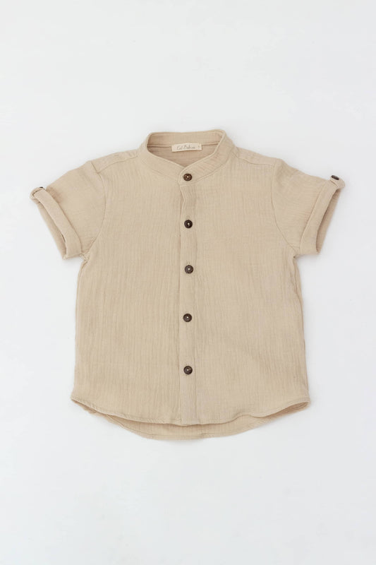 Muslin shirt with mandarin collar beige