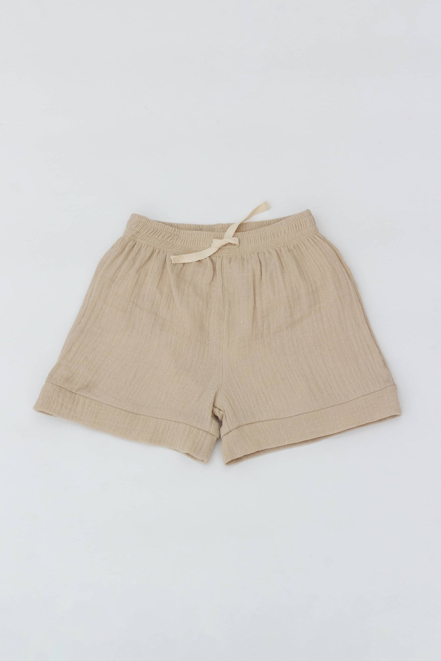 Muslin shorts with elastic waistband beige