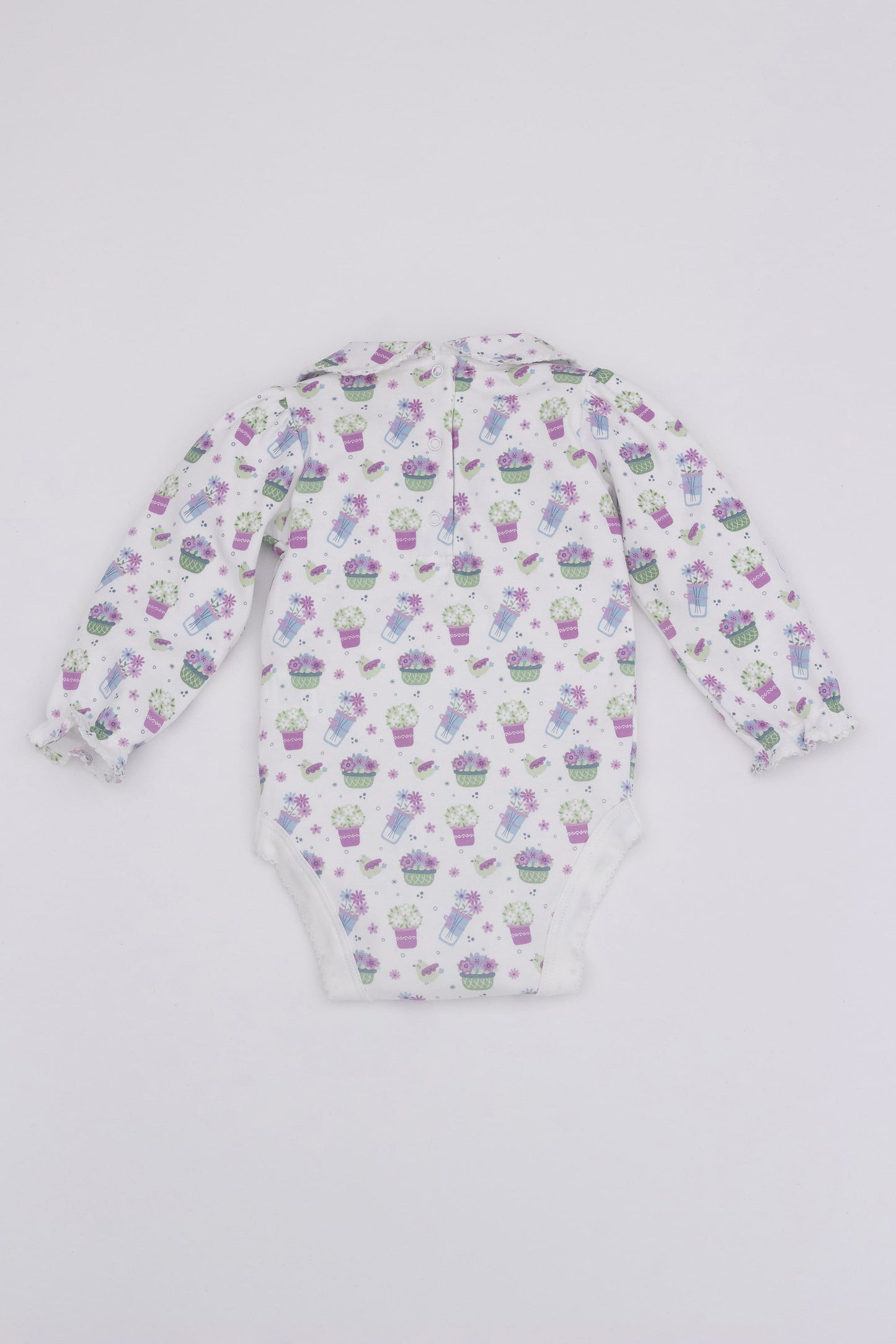 Organic long sleeve bodysuit with collar lavender