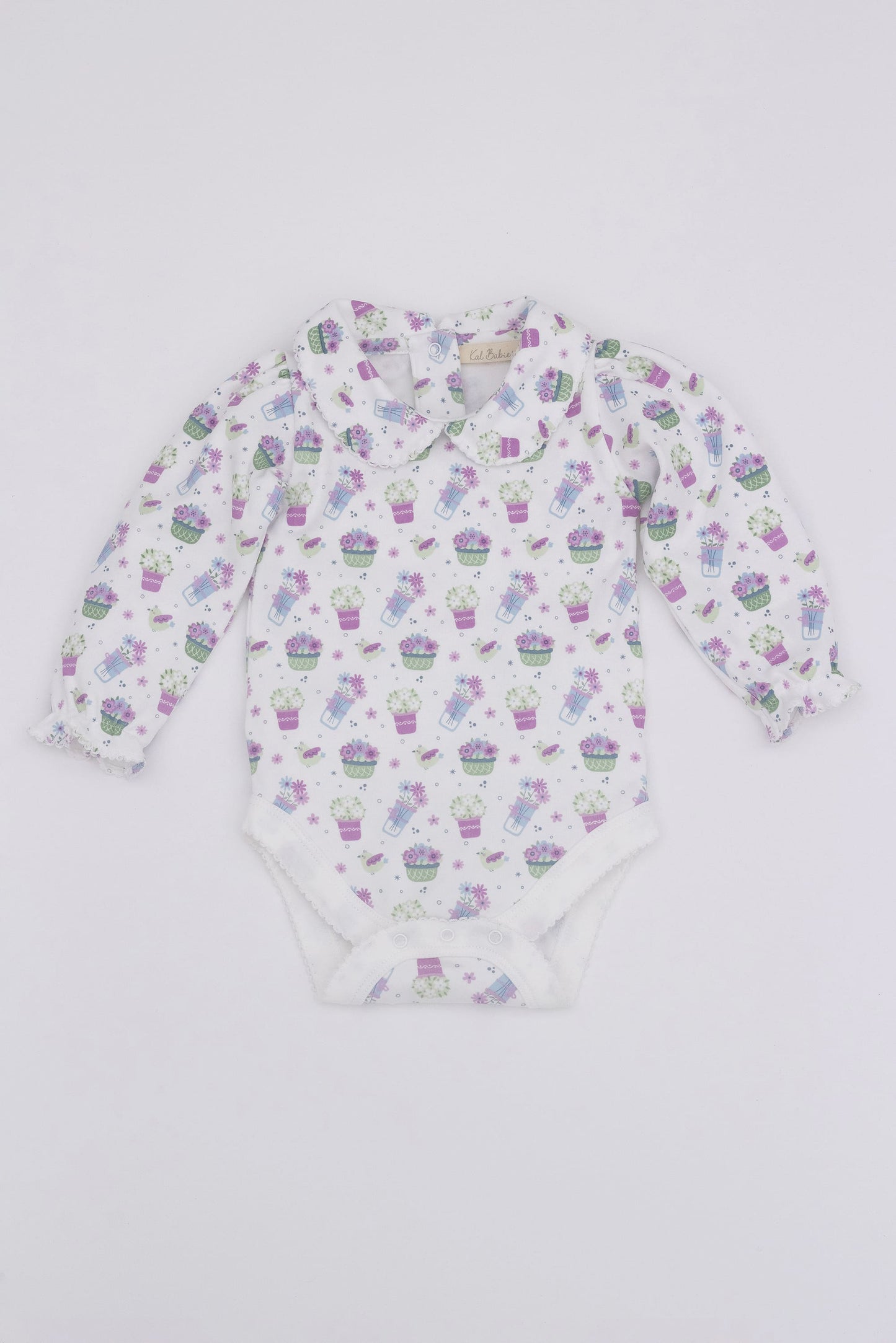 Organic long sleeve bodysuit with collar lavender