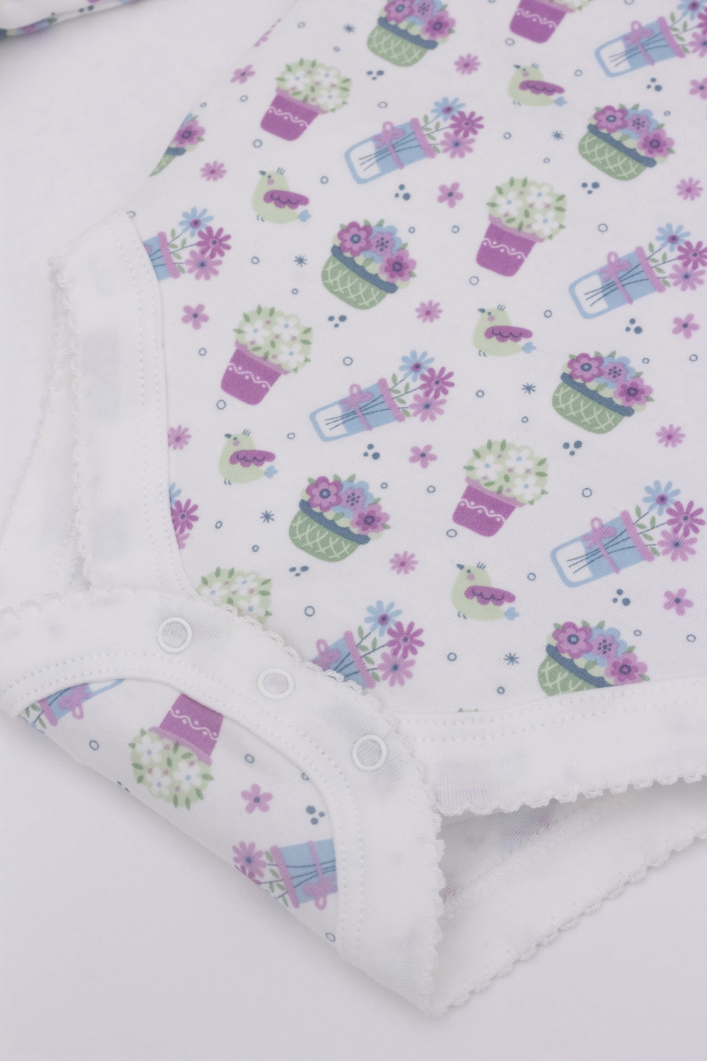 Organic long sleeve bodysuit with collar lavender