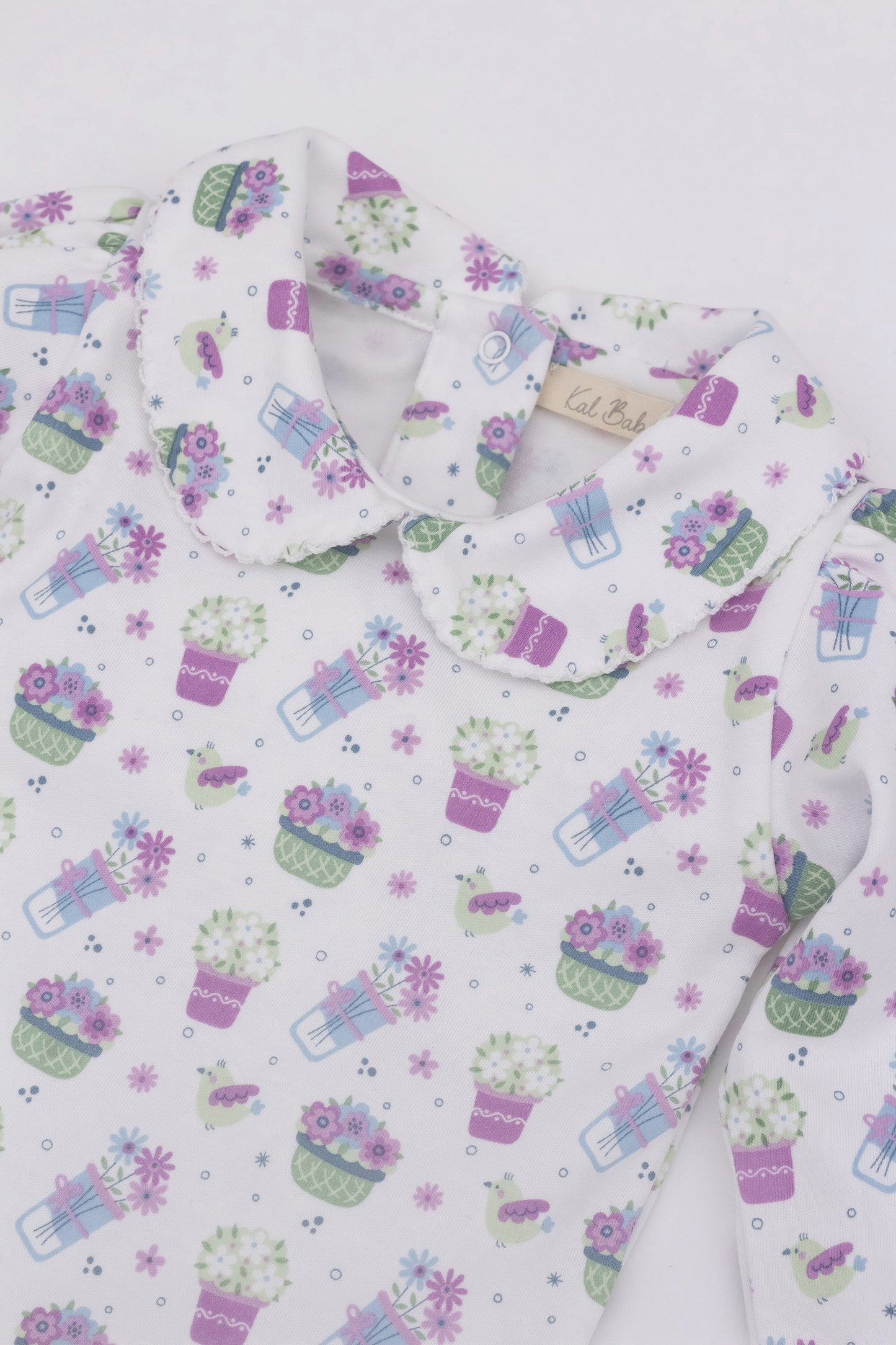 Organic long sleeve bodysuit with collar lavender