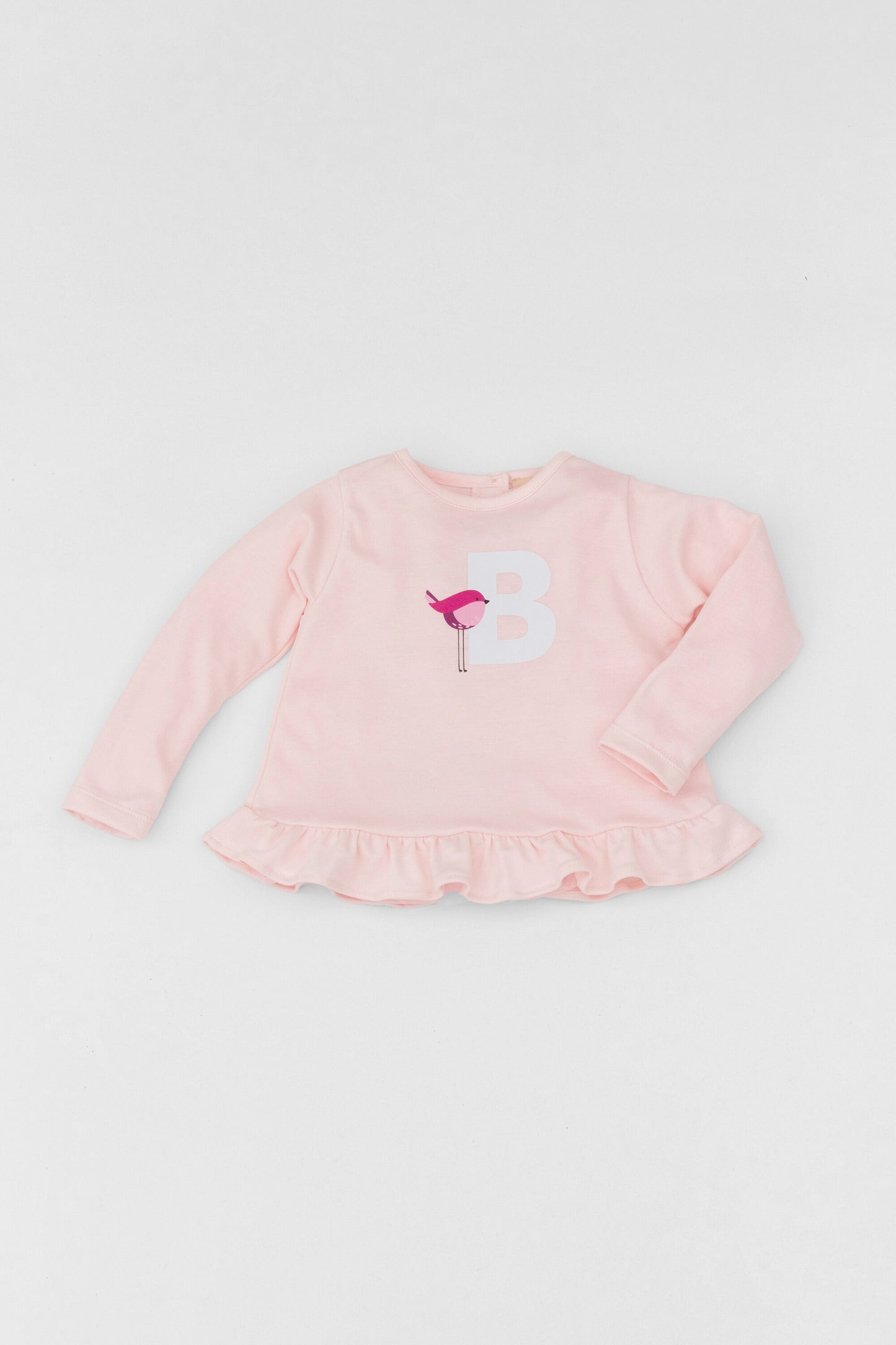 Organic long sleeve ruffle dress Bird pink