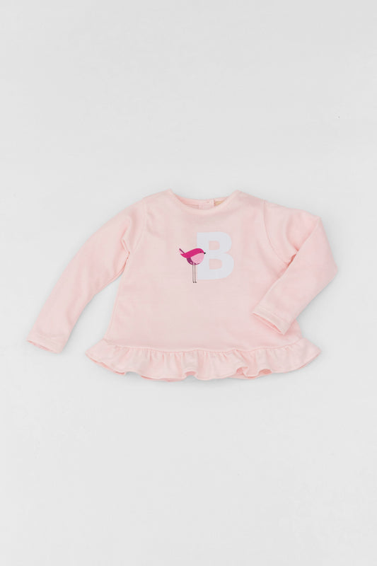 Organic long sleeve ruffle dress Bird pink