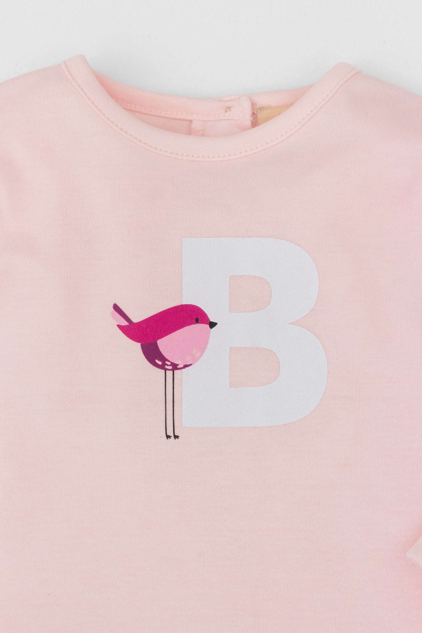 Organic long sleeve ruffle dress Bird pink