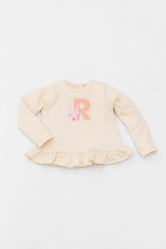 Organic long sleeve ruffle dress Rabbit Ivory