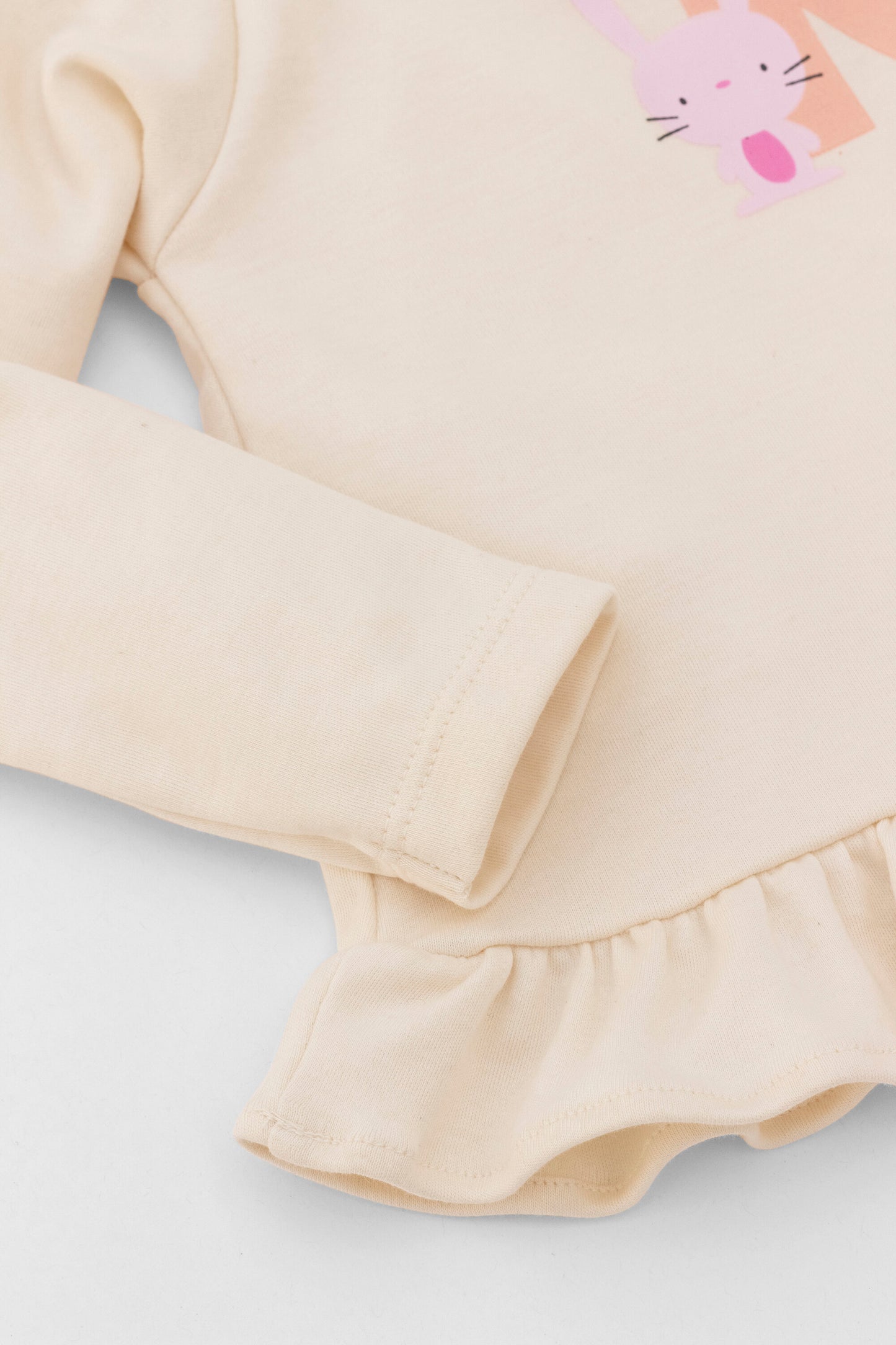 Organic long sleeve ruffle dress Rabbit Ivory