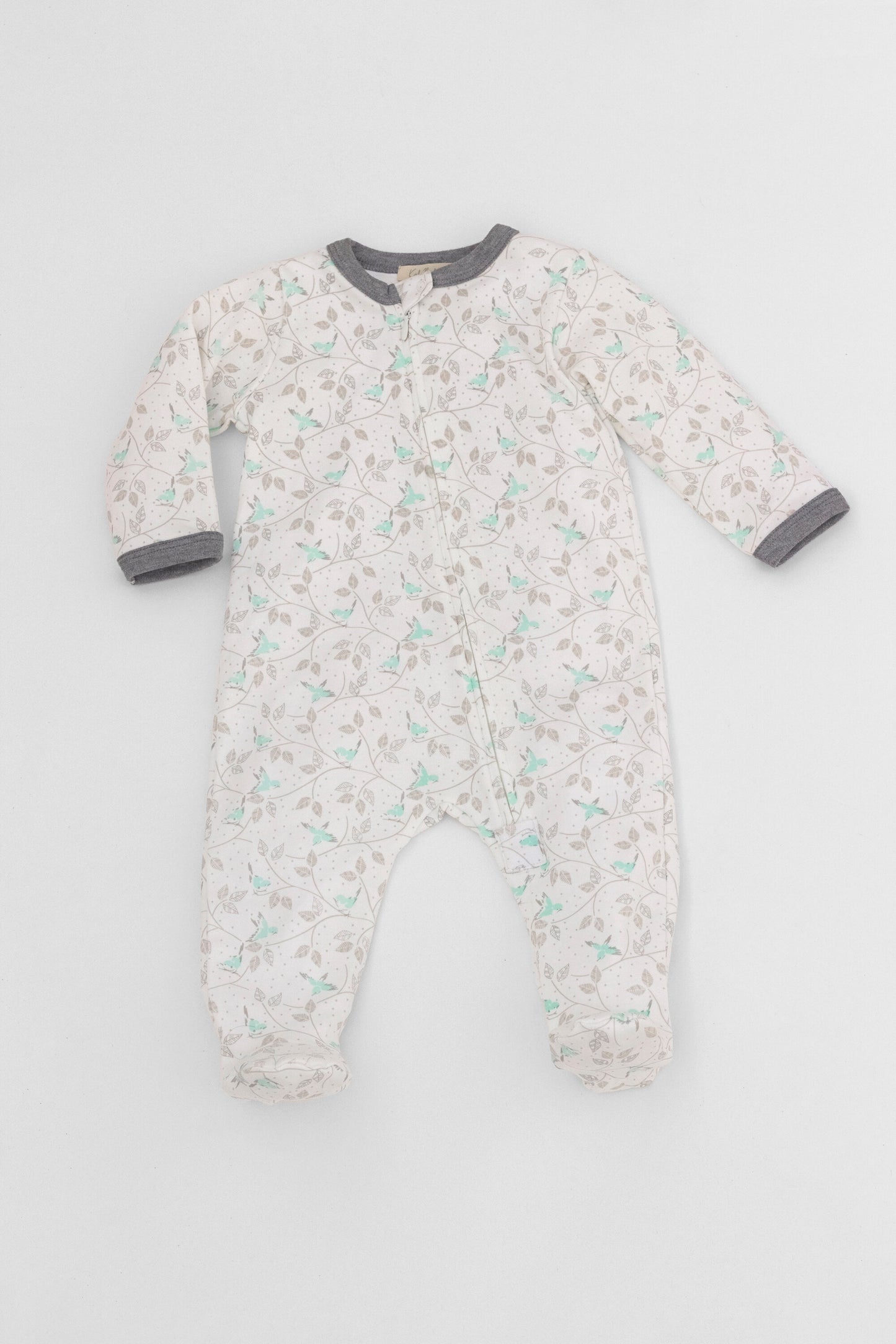Organic zipper footed pajamas birds