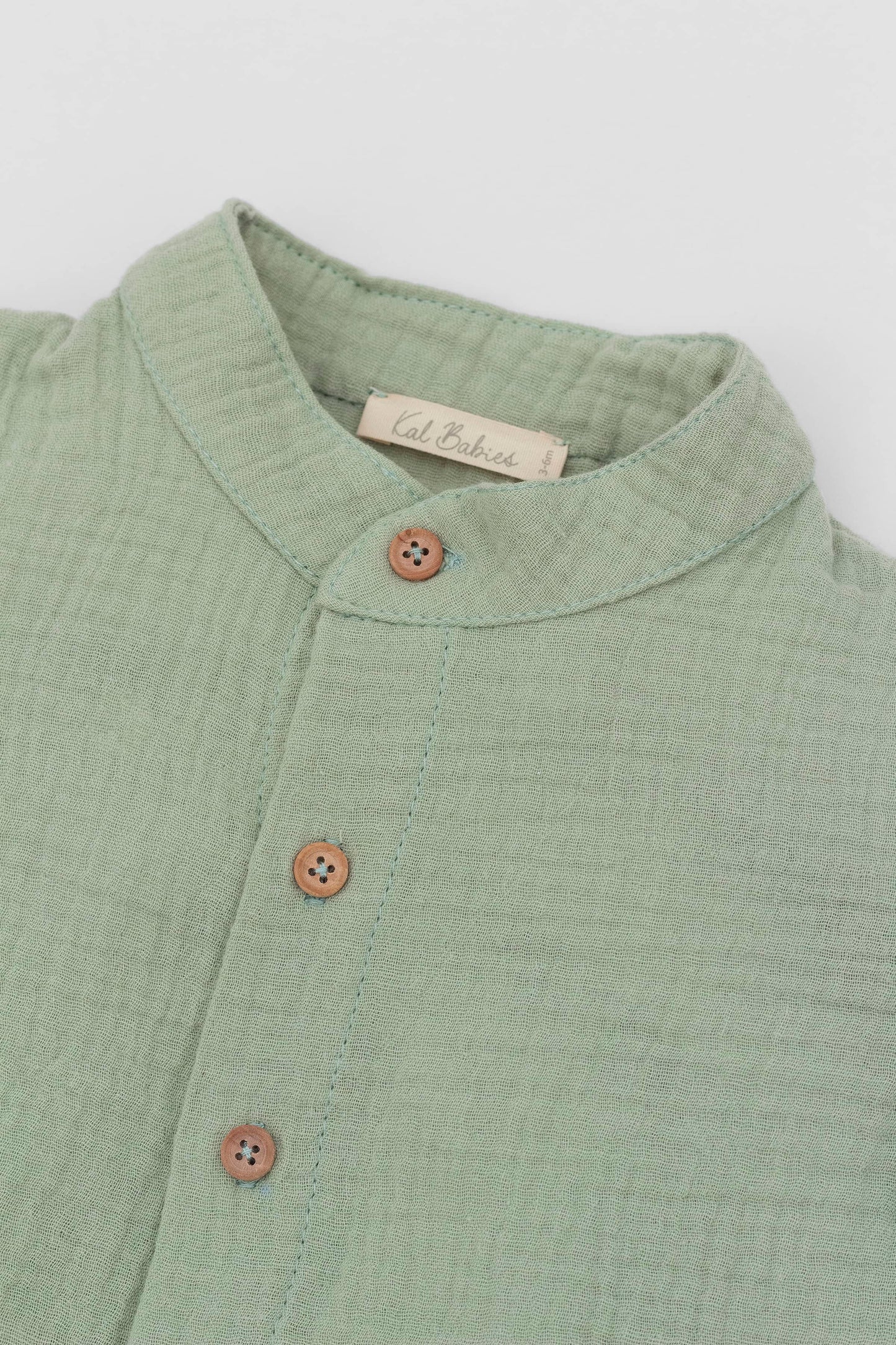 Organic muslin green shirt kal babies detail buttons
