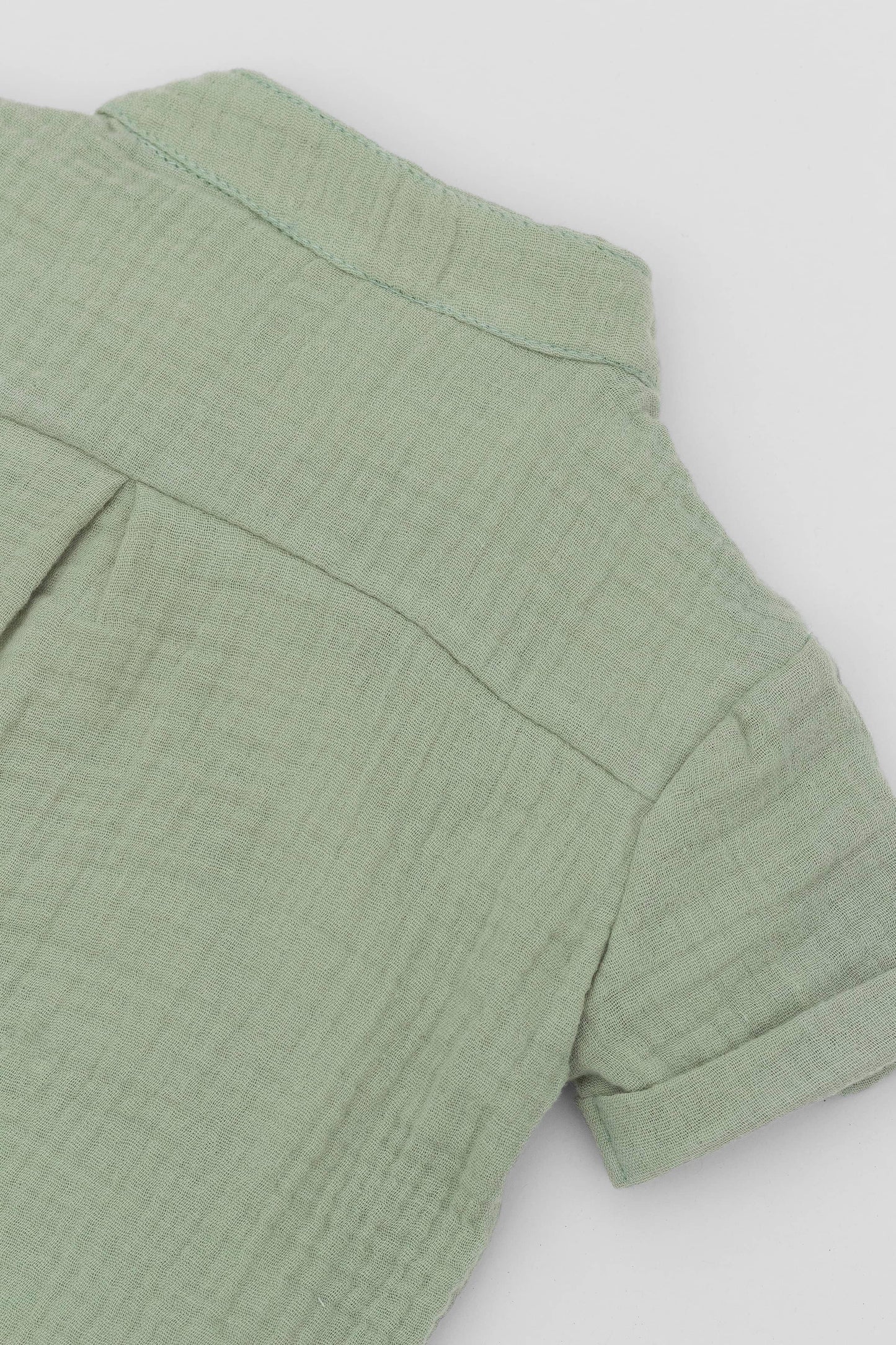 Organic muslin green shirt kal babies detail