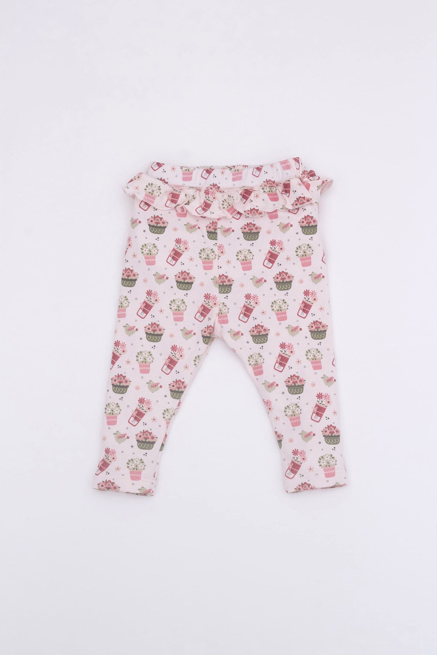 Organic leggings with ruffle floral pink