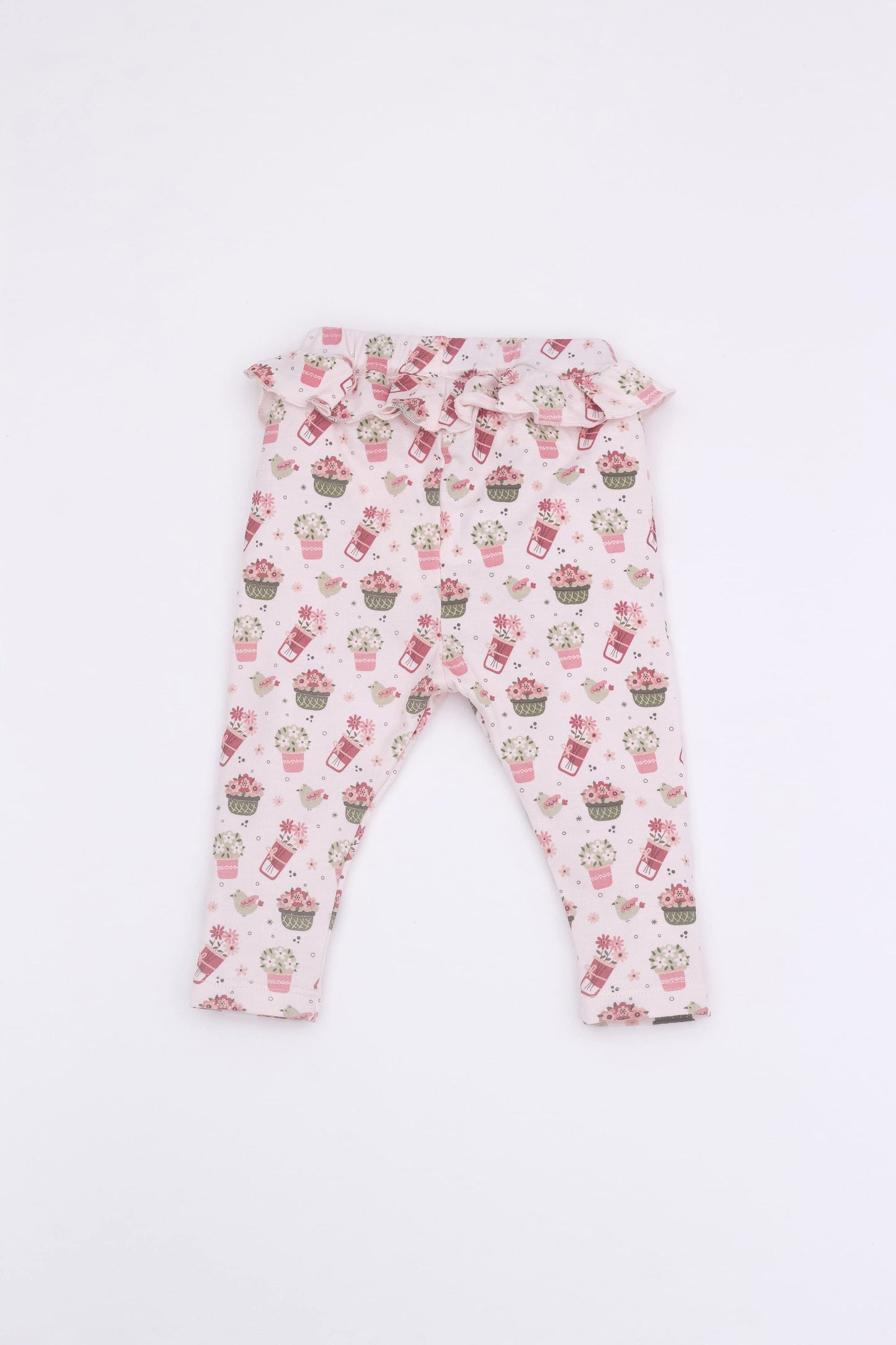 Organic leggings with ruffle floral pink