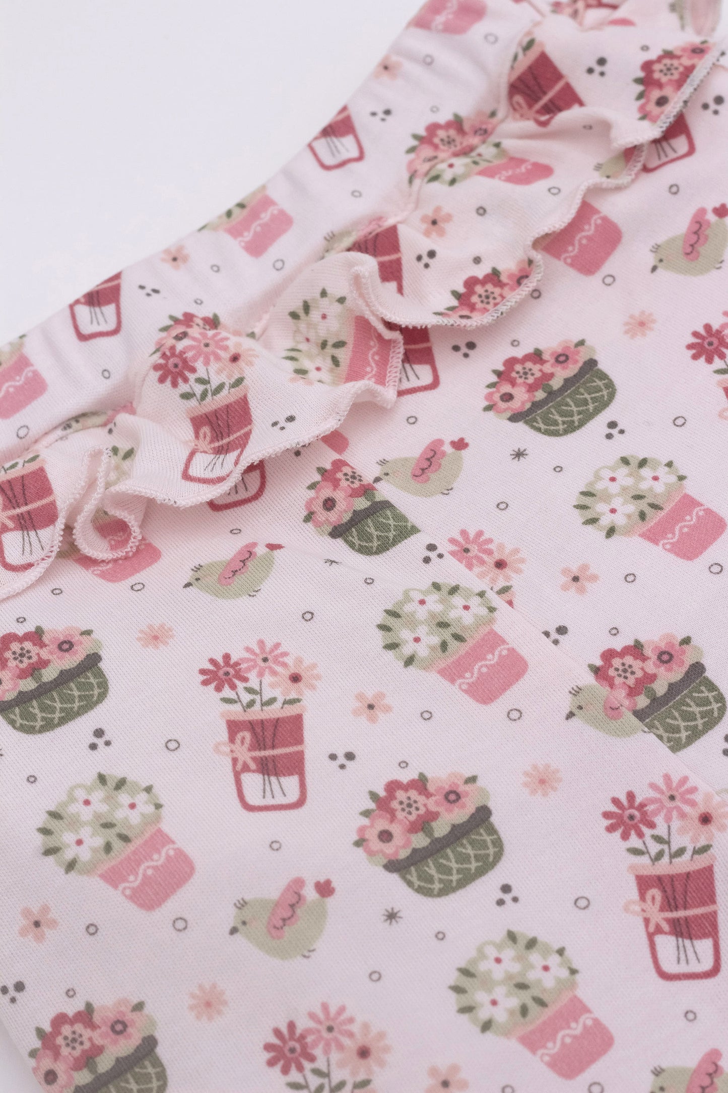 Organic leggings with ruffle floral pink