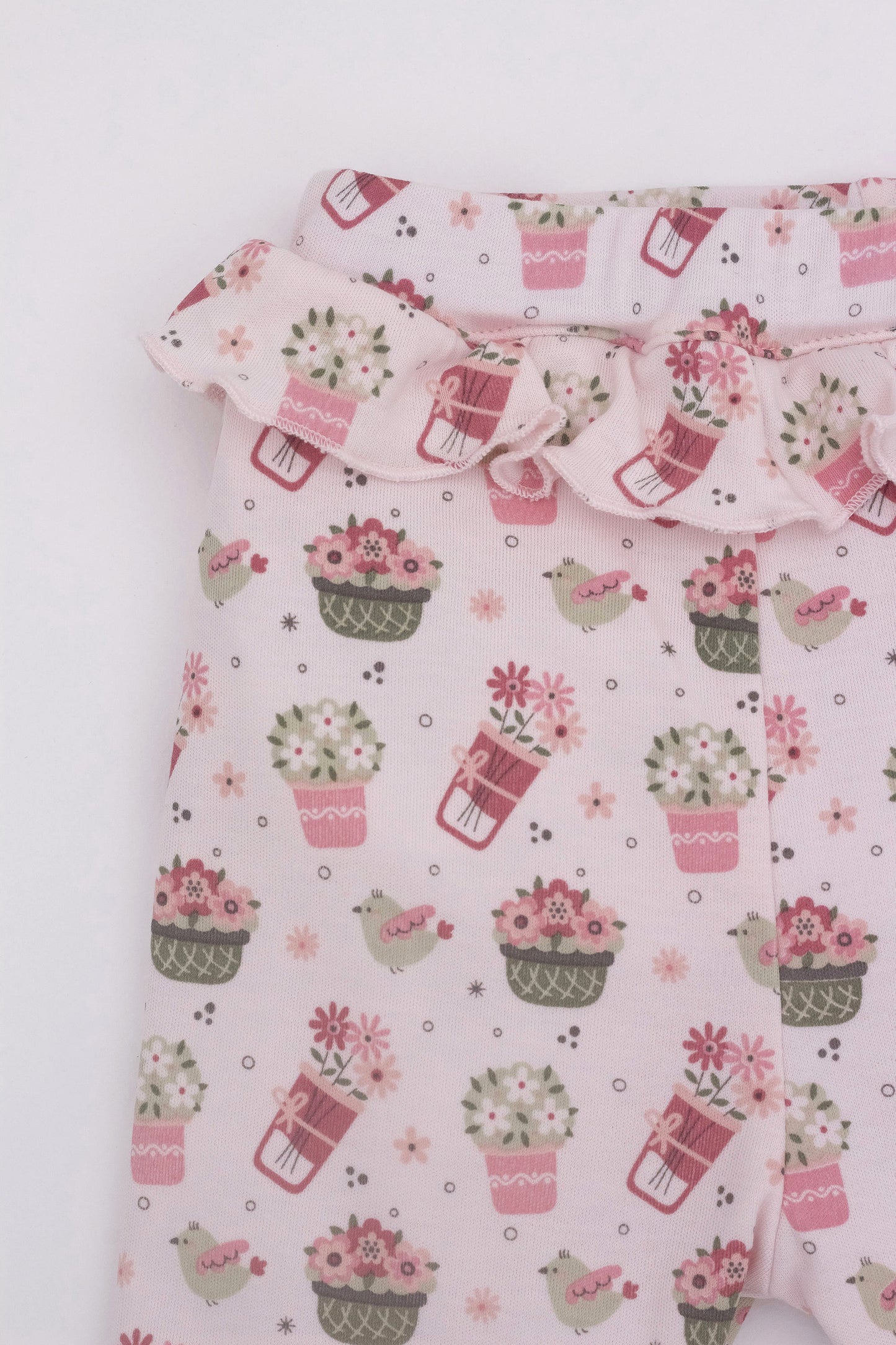 Organic leggings with ruffle floral pink
