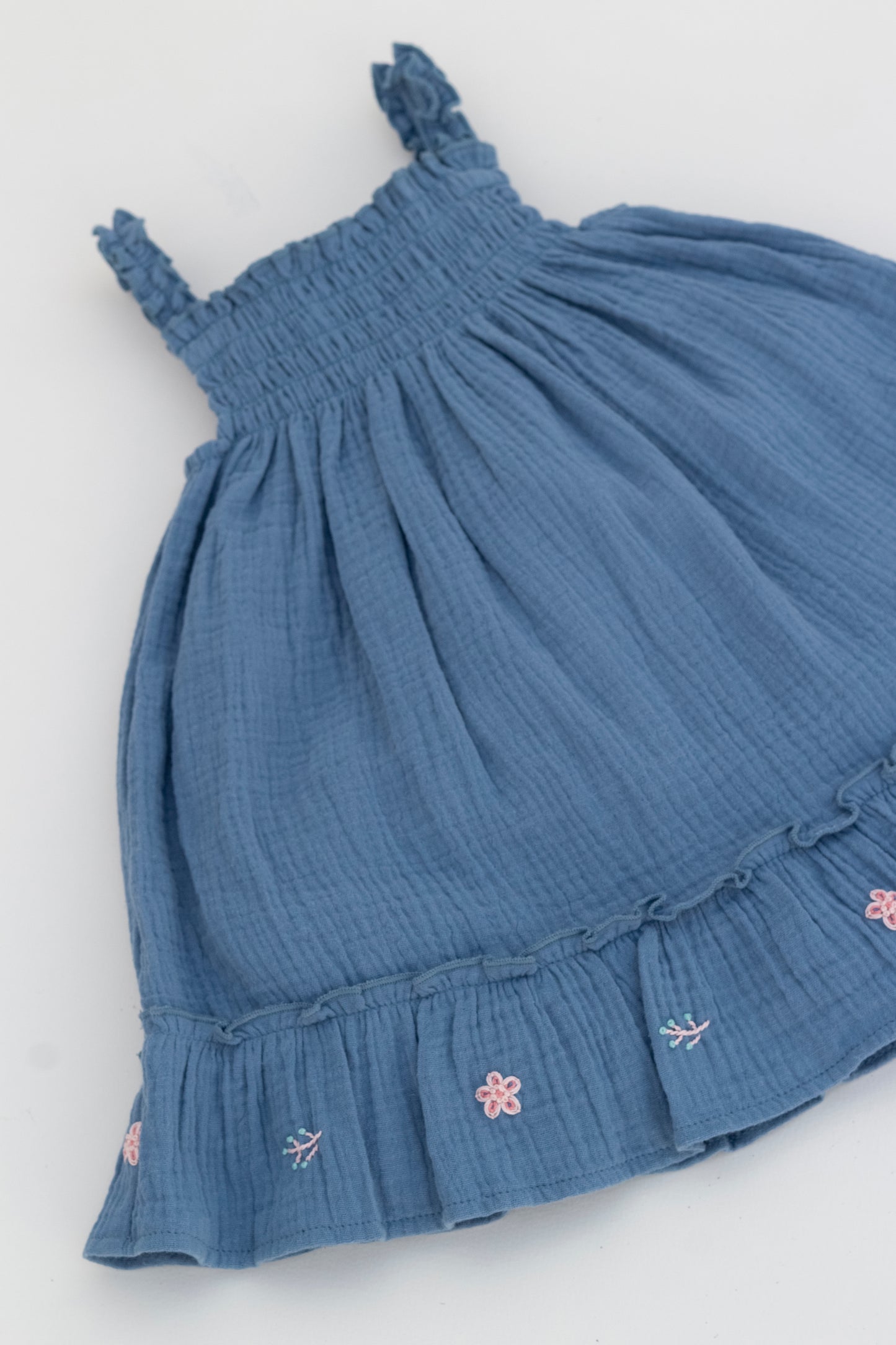 Blue muslin ruffle dress