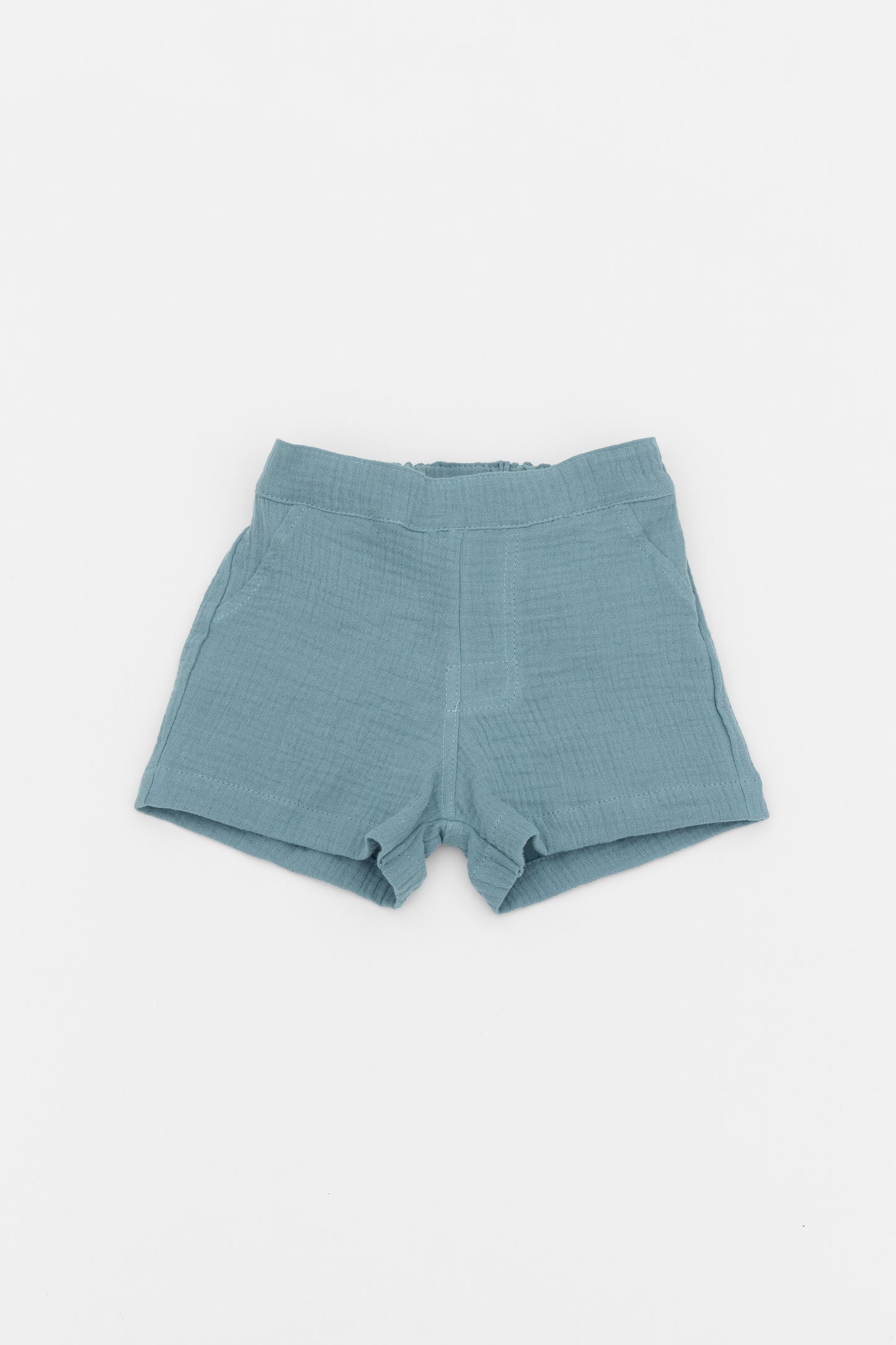 Organic muslin steel blue short pants kal babies front