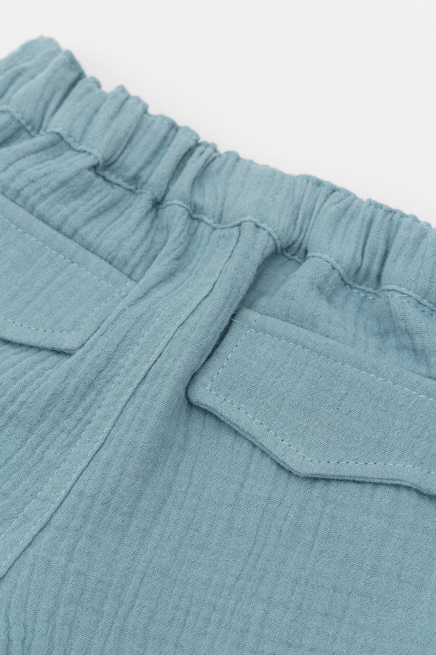 Organic muslin steel blue short pants kal babies pocket detail