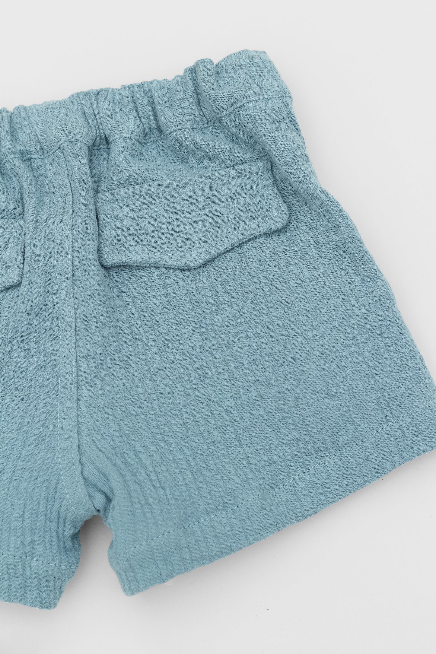 Organic muslin steel blue short pants kal babies detail