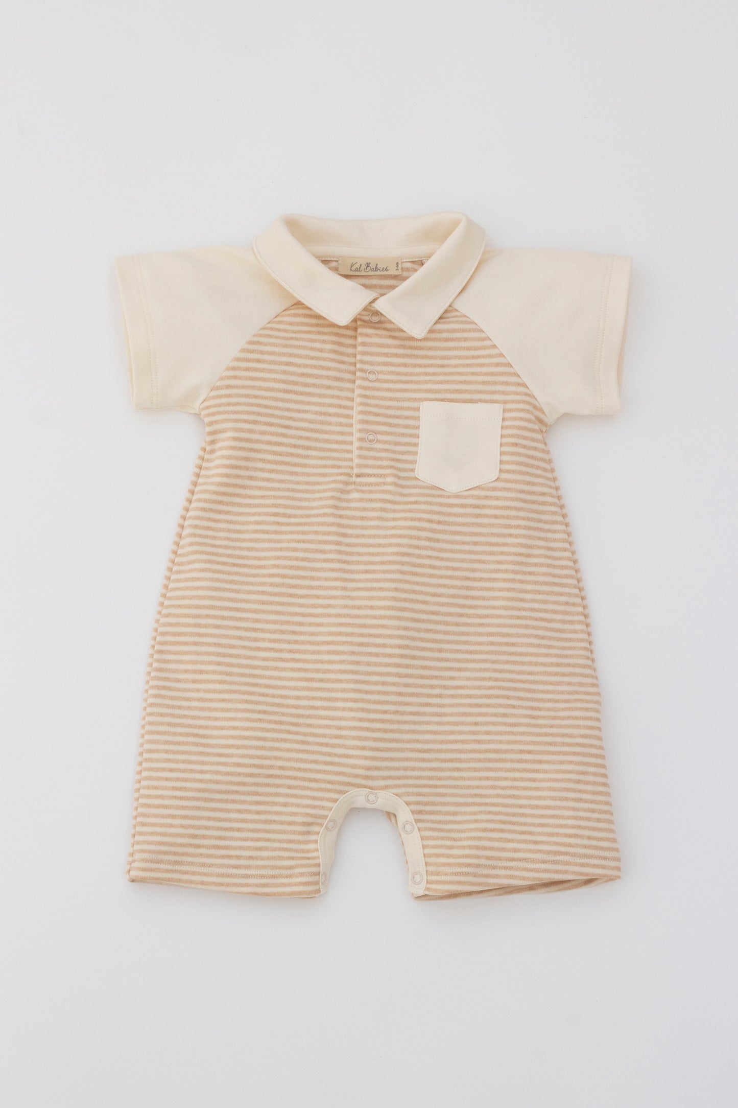 Short sleeve romper with contrasting collar - stripes