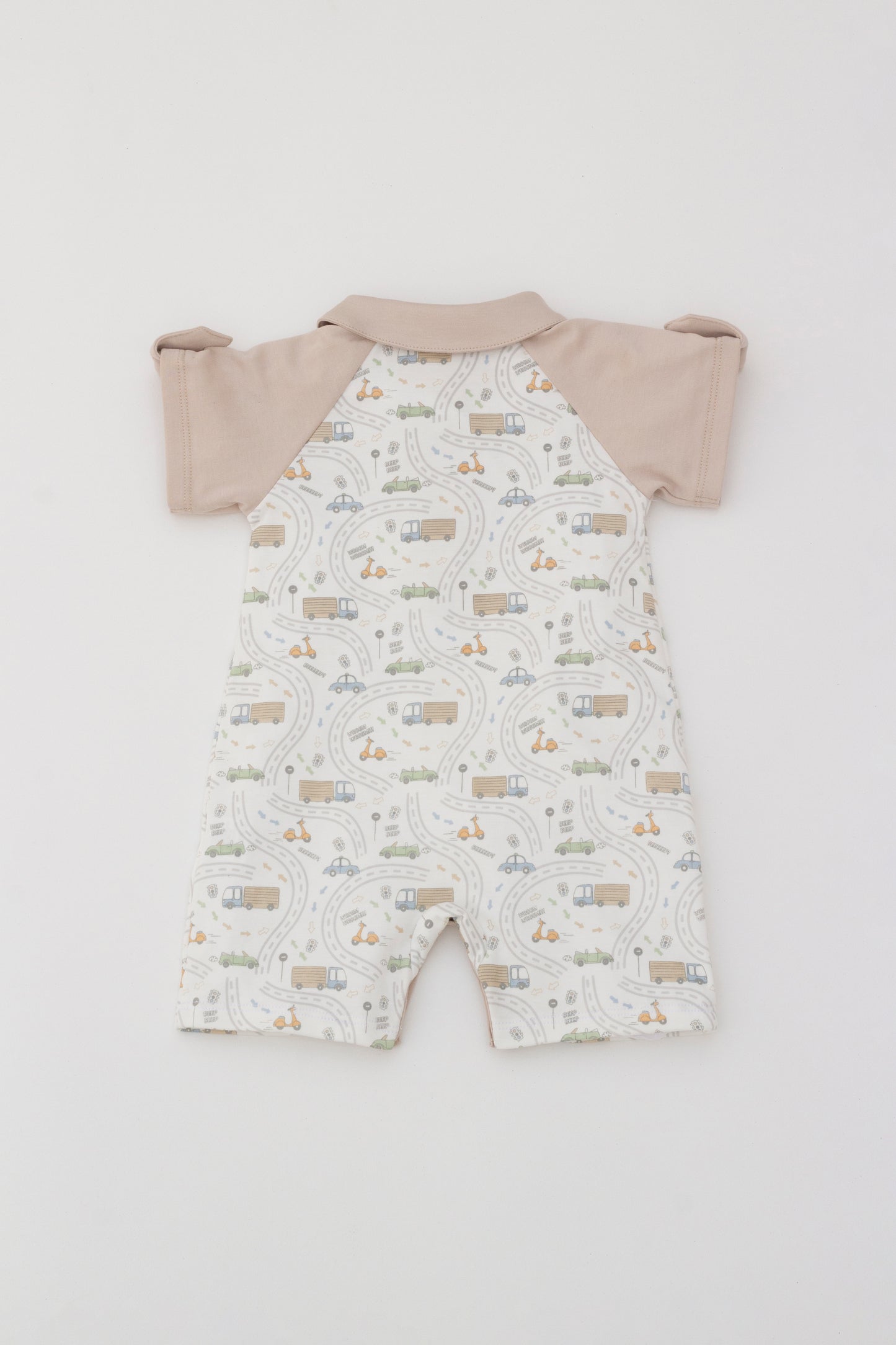 Short sleeve romper with contrasting collar - khaki