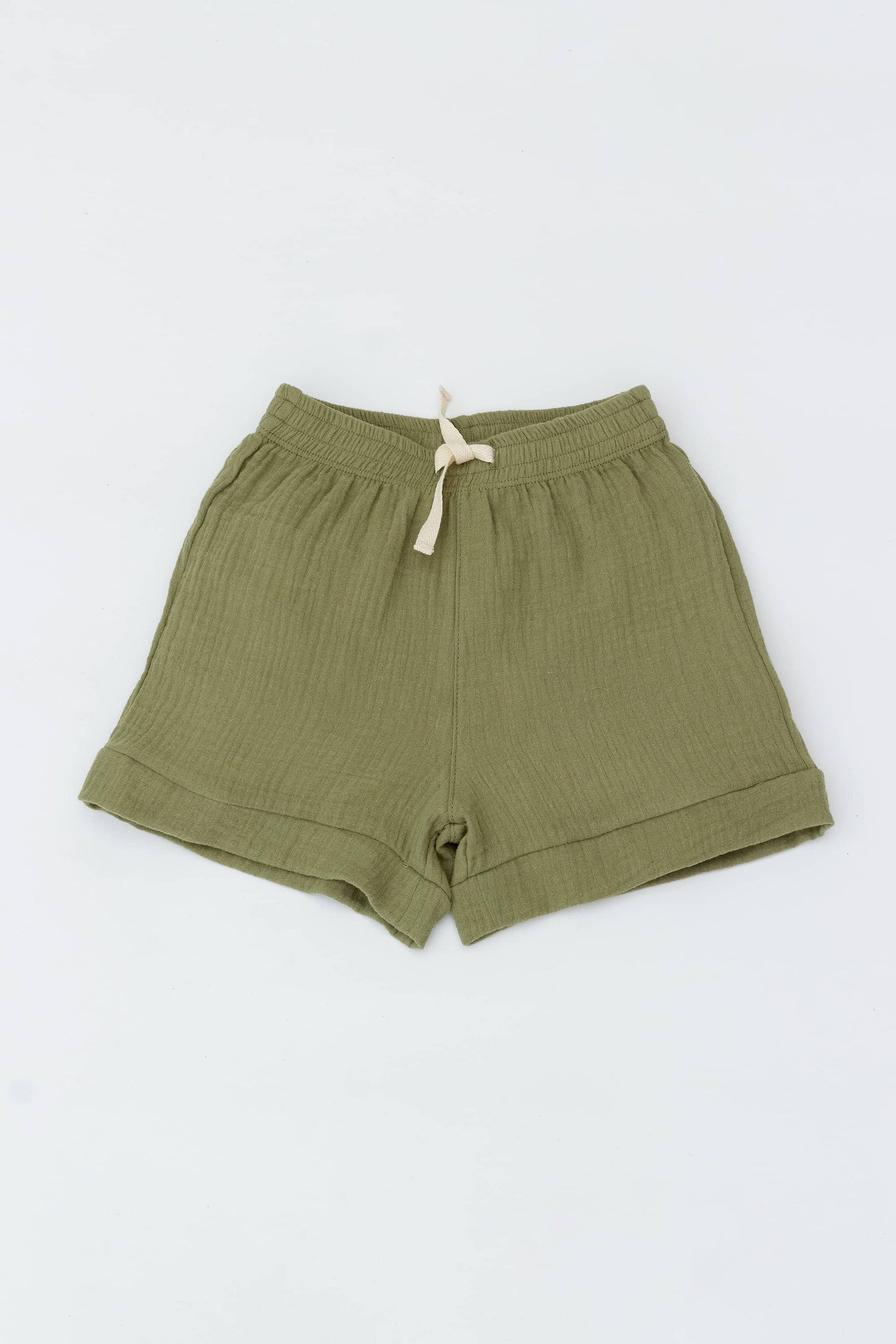 Muslin shorts with elastic waistband green