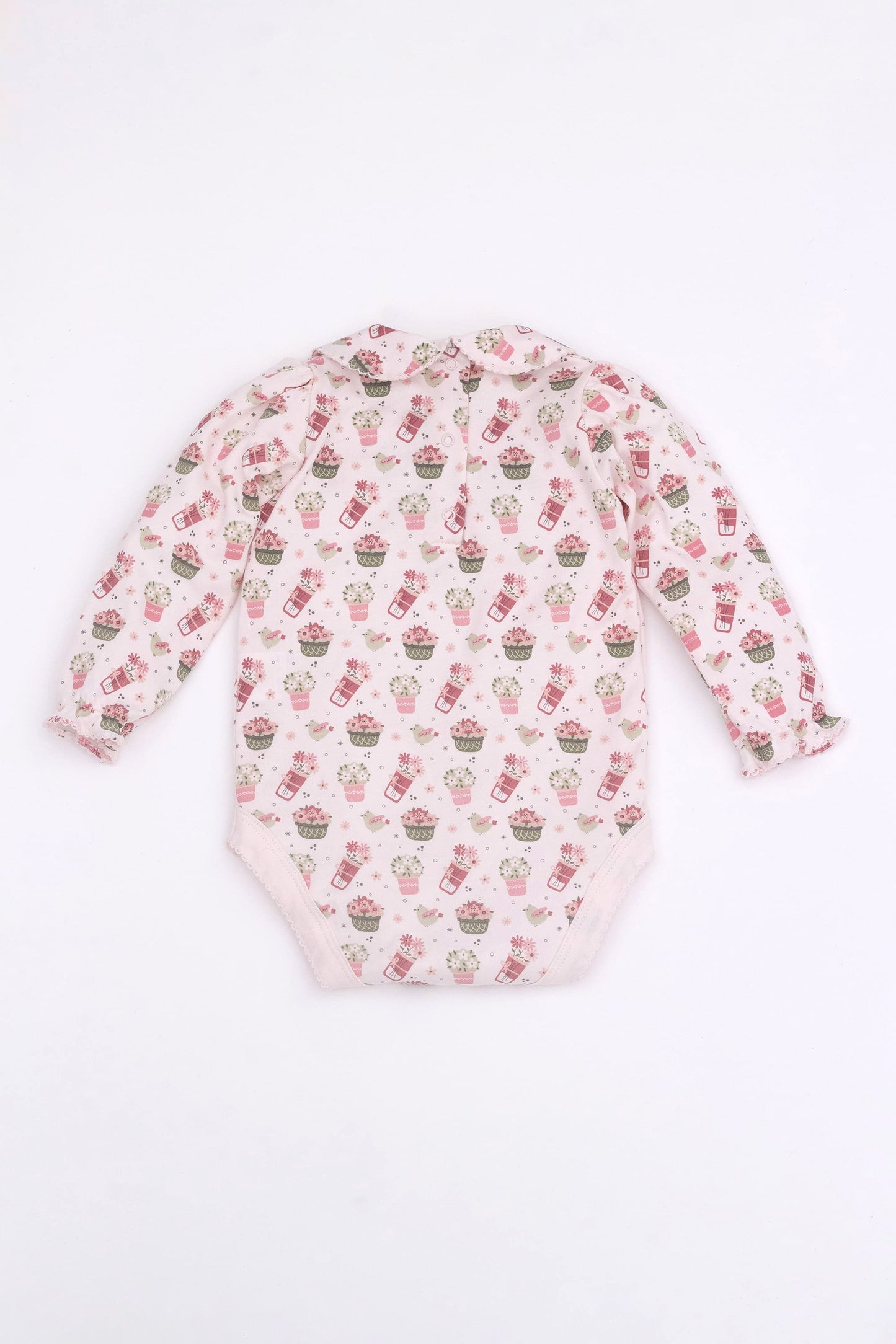Organic long sleeve bodysuit with collar pink