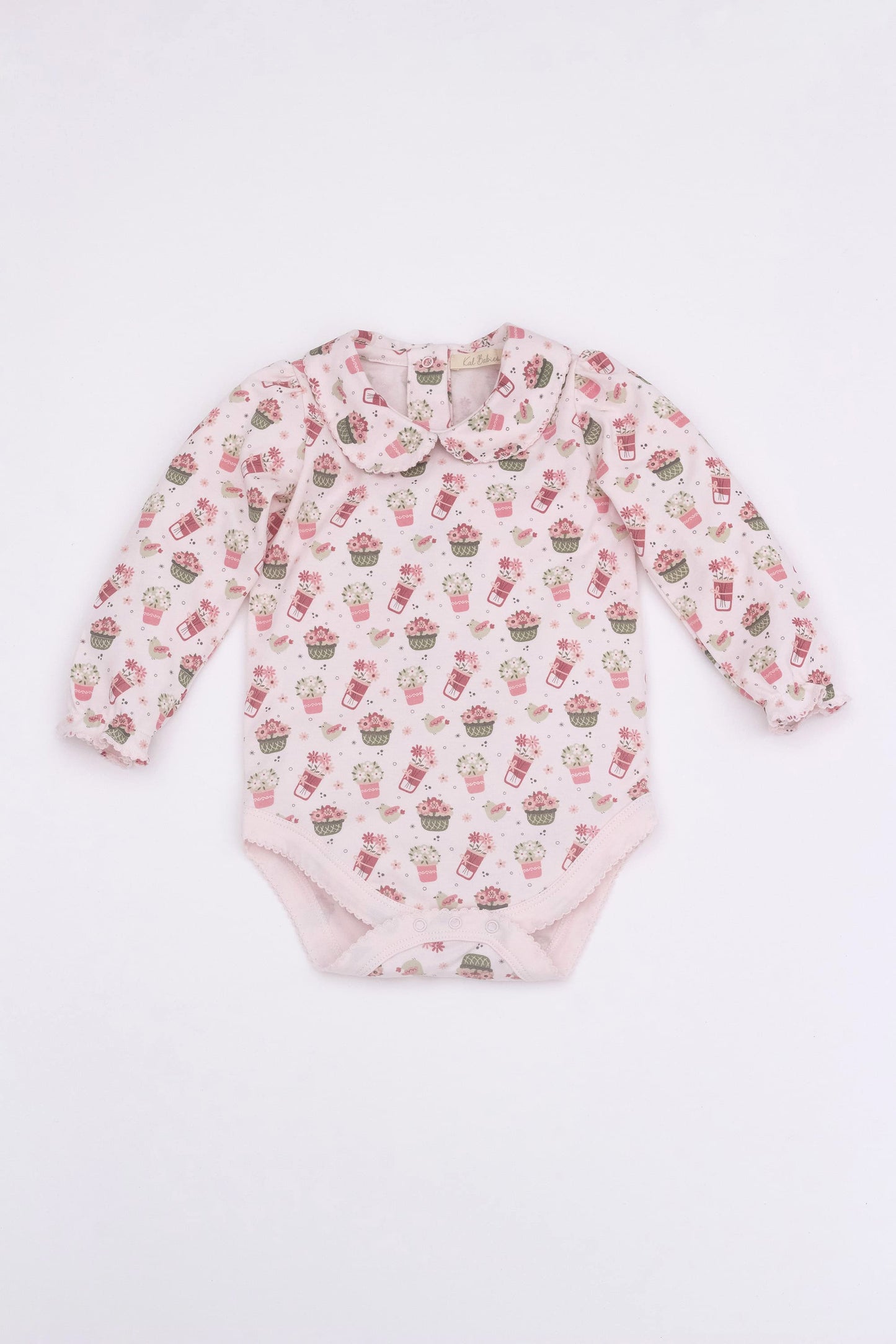 Organic long sleeve bodysuit with collar pink