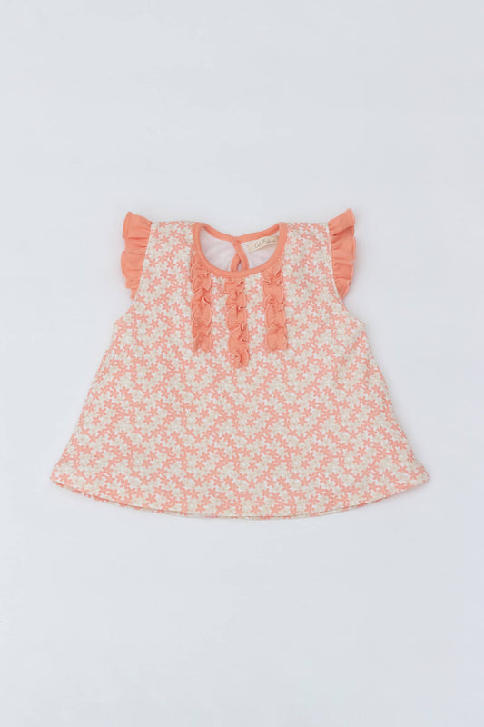 Contrasting ruffle sleeve A-line top