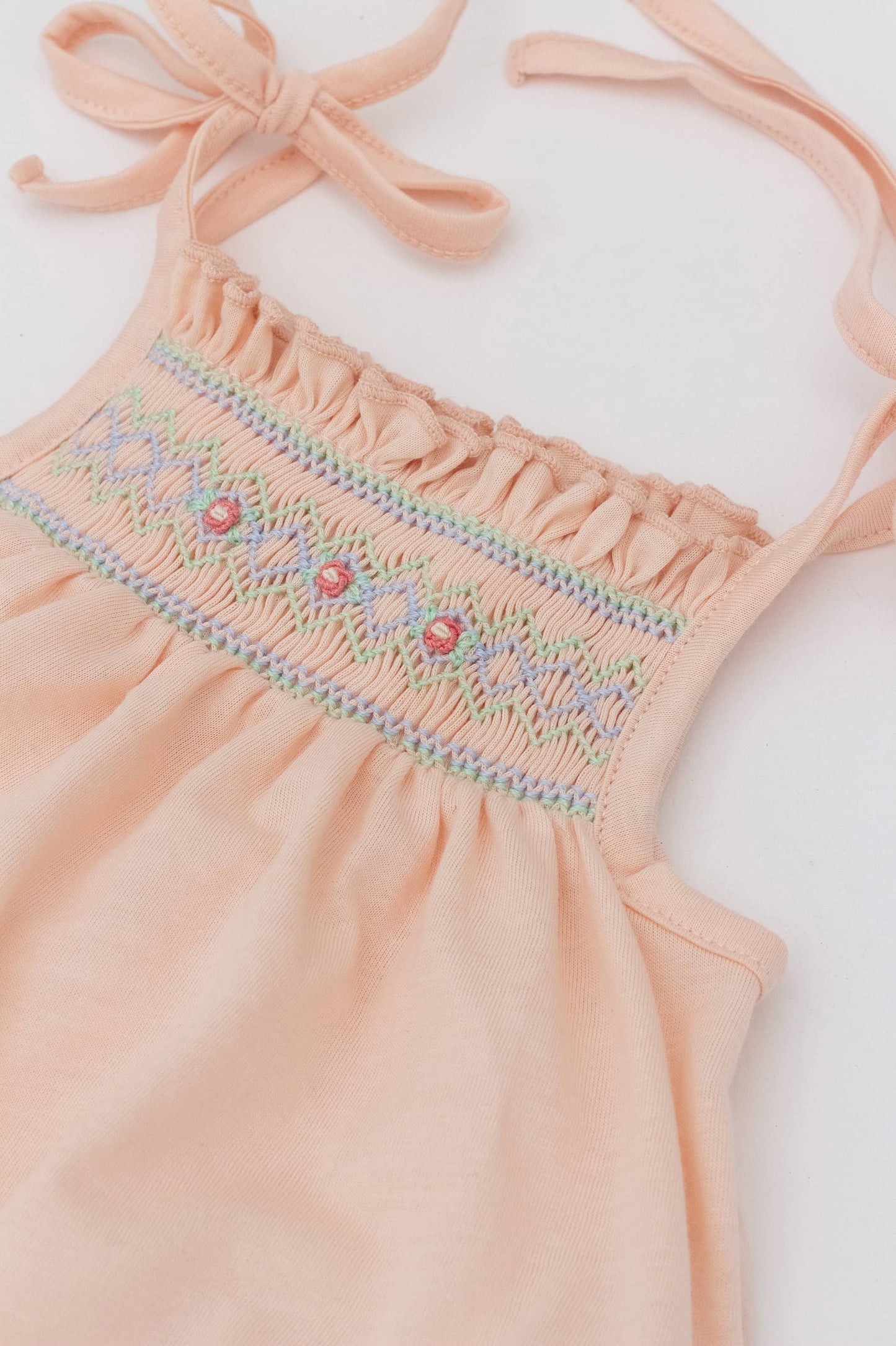 Salmon embroidered long romper
