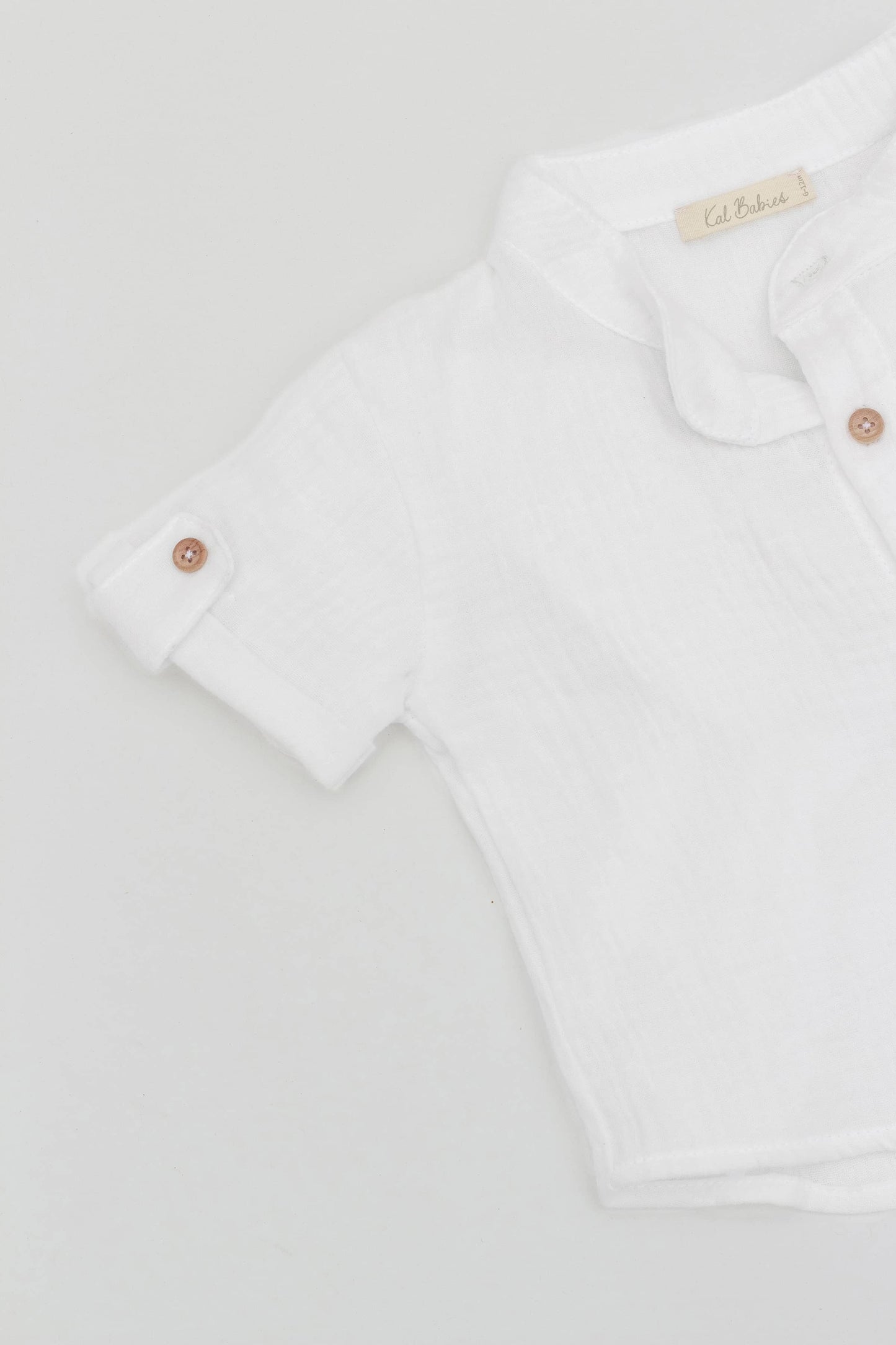 Organic cotton muslin white shirt kal babies detail
