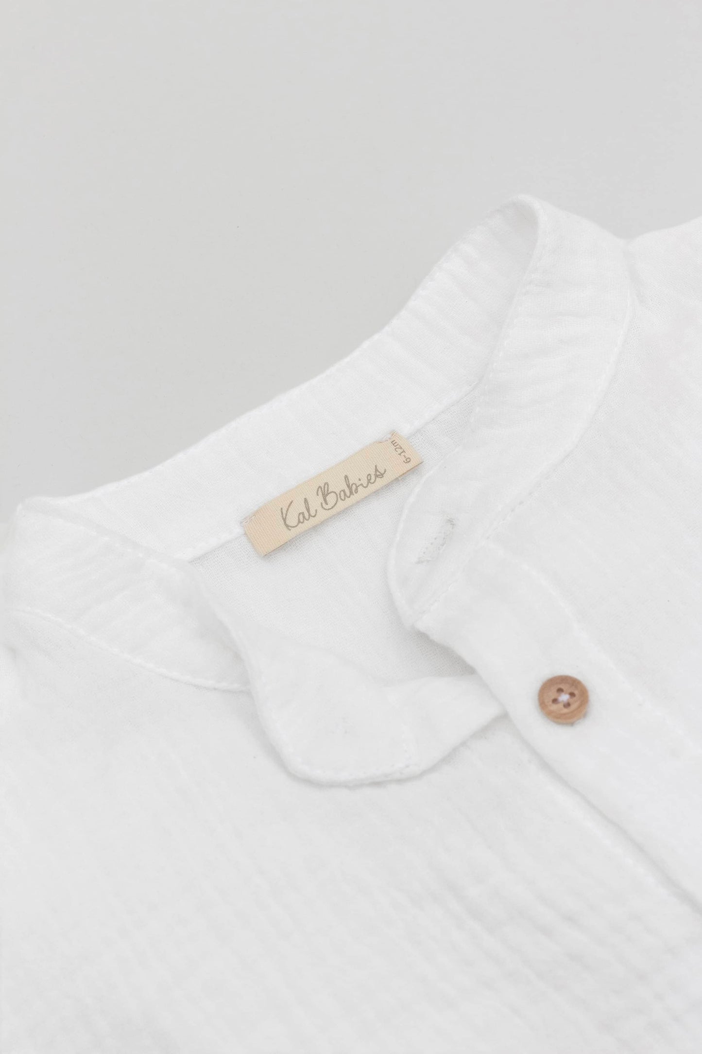 Organic cotton muslin white shirt kal babies detail