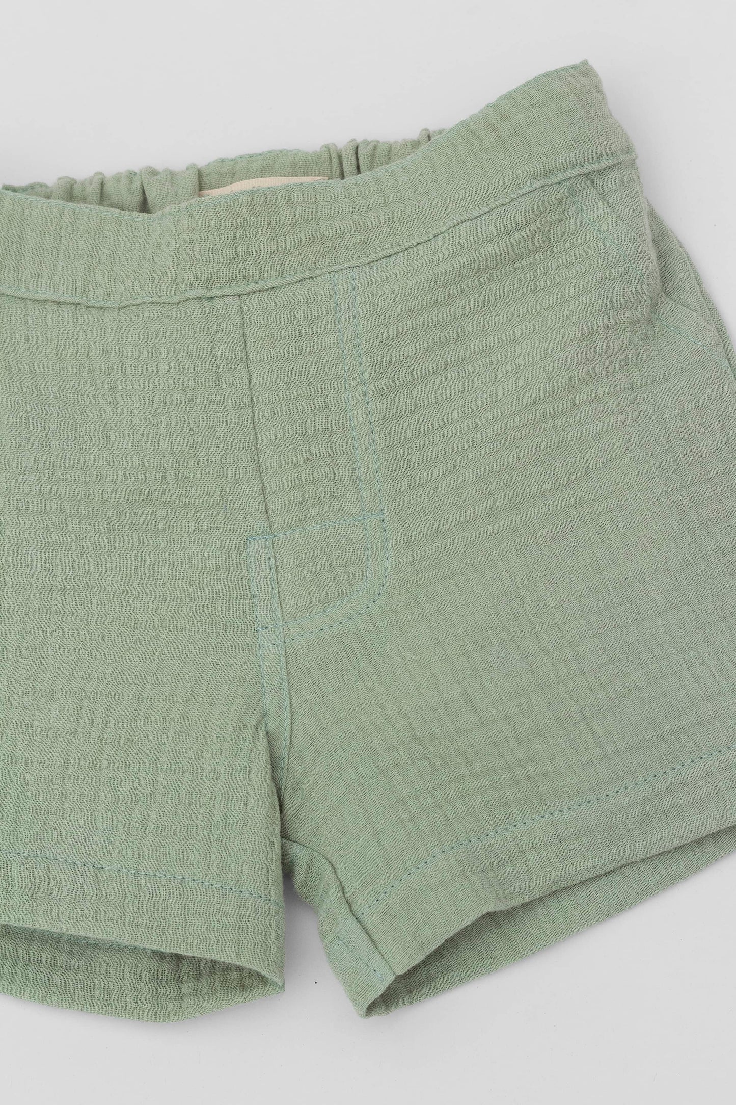 Organic muslin green short pants kal babies detail