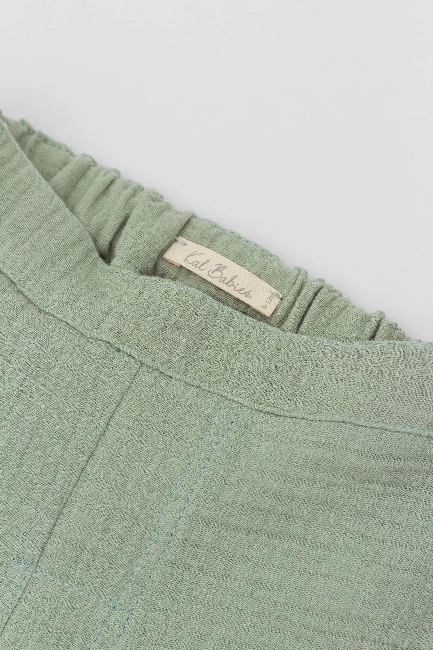 Organic muslin green short pants kal babies detail