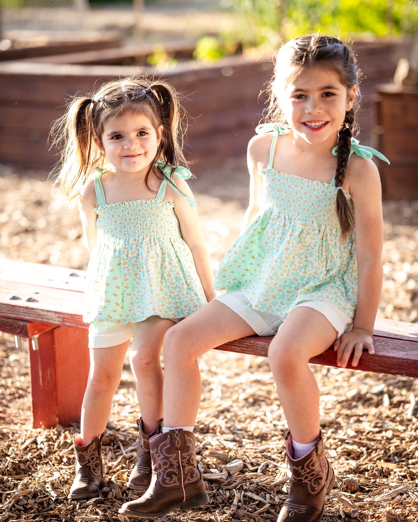 Muslin flower top with white short set
