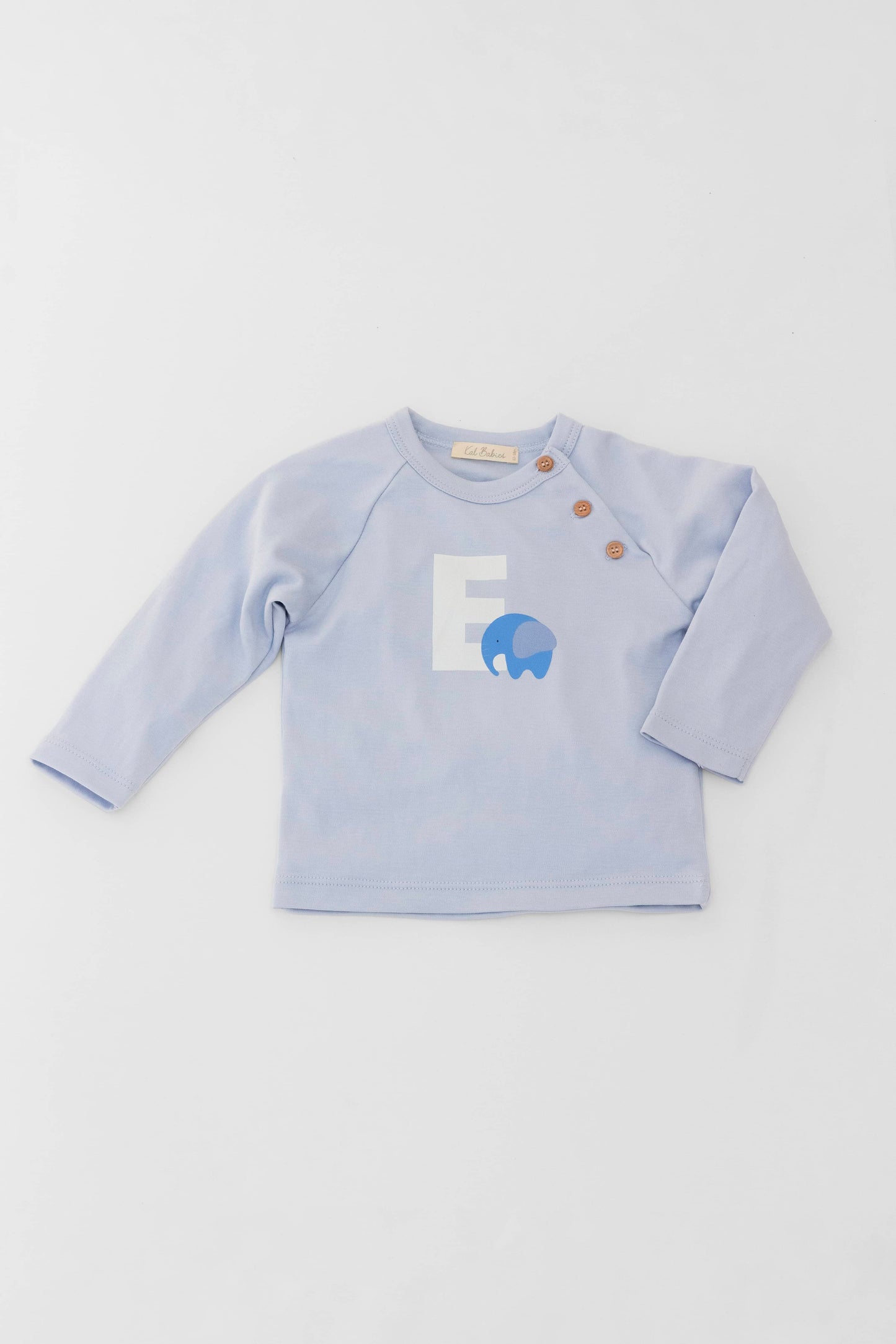 Organic raglan sleeve crewneck top blue elephant print