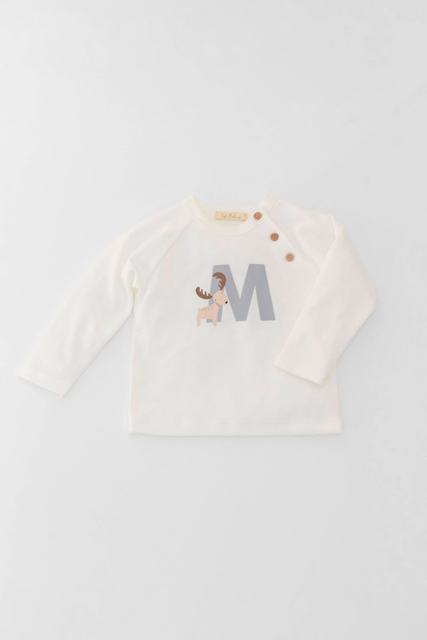 Organic raglan sleeve crewneck top white moose print