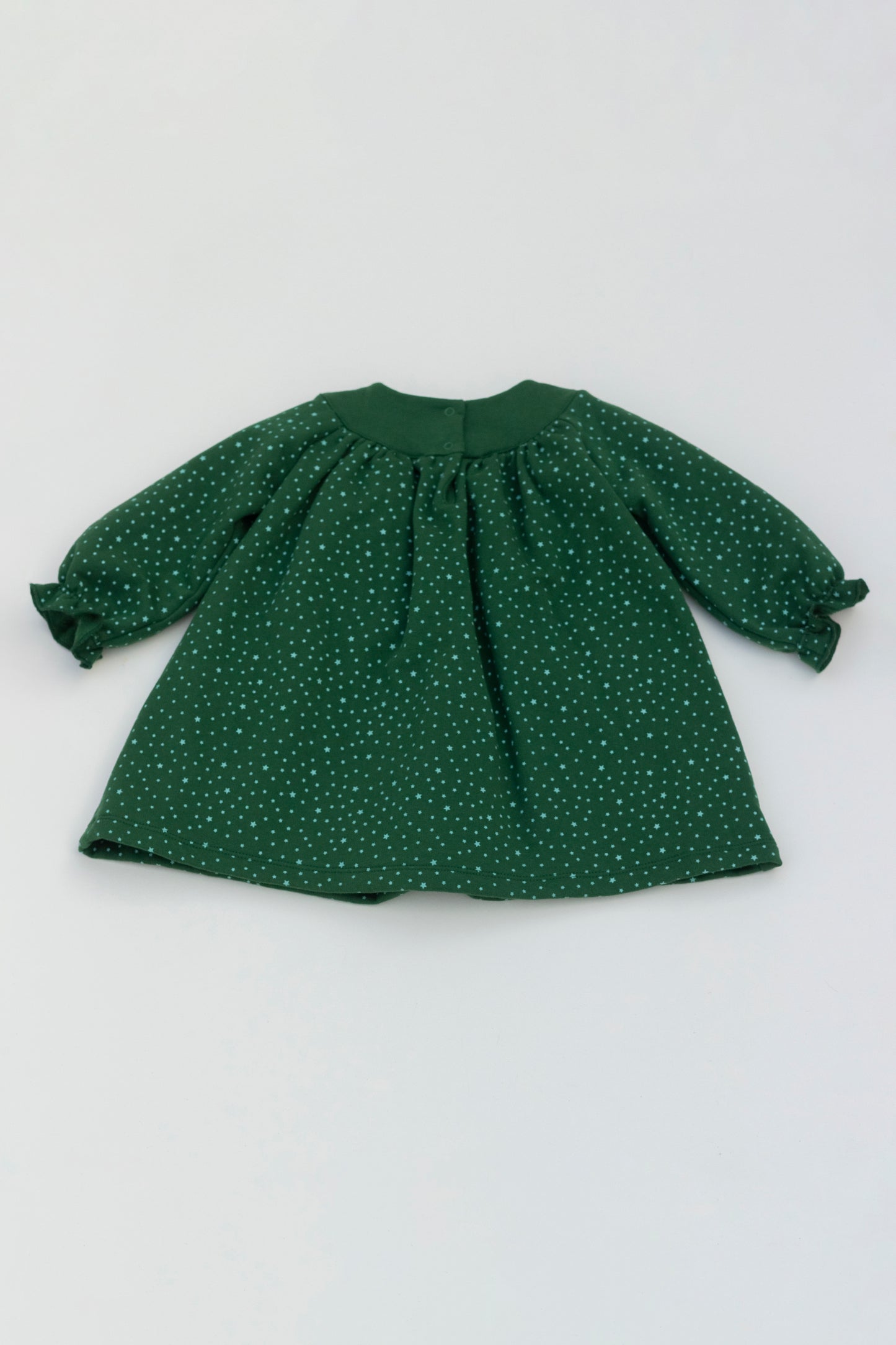 Fleece green dress with hand embroidered flowers