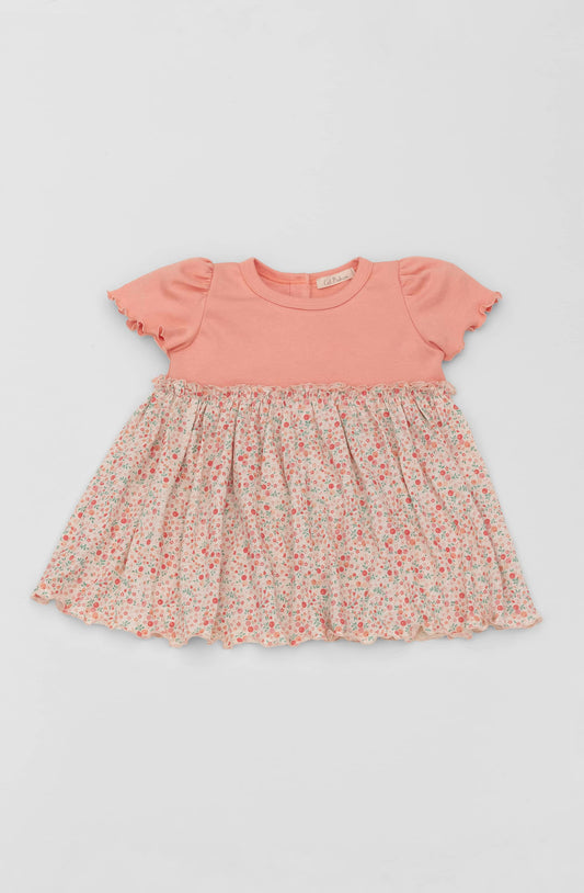 Organic combined floral dress melon