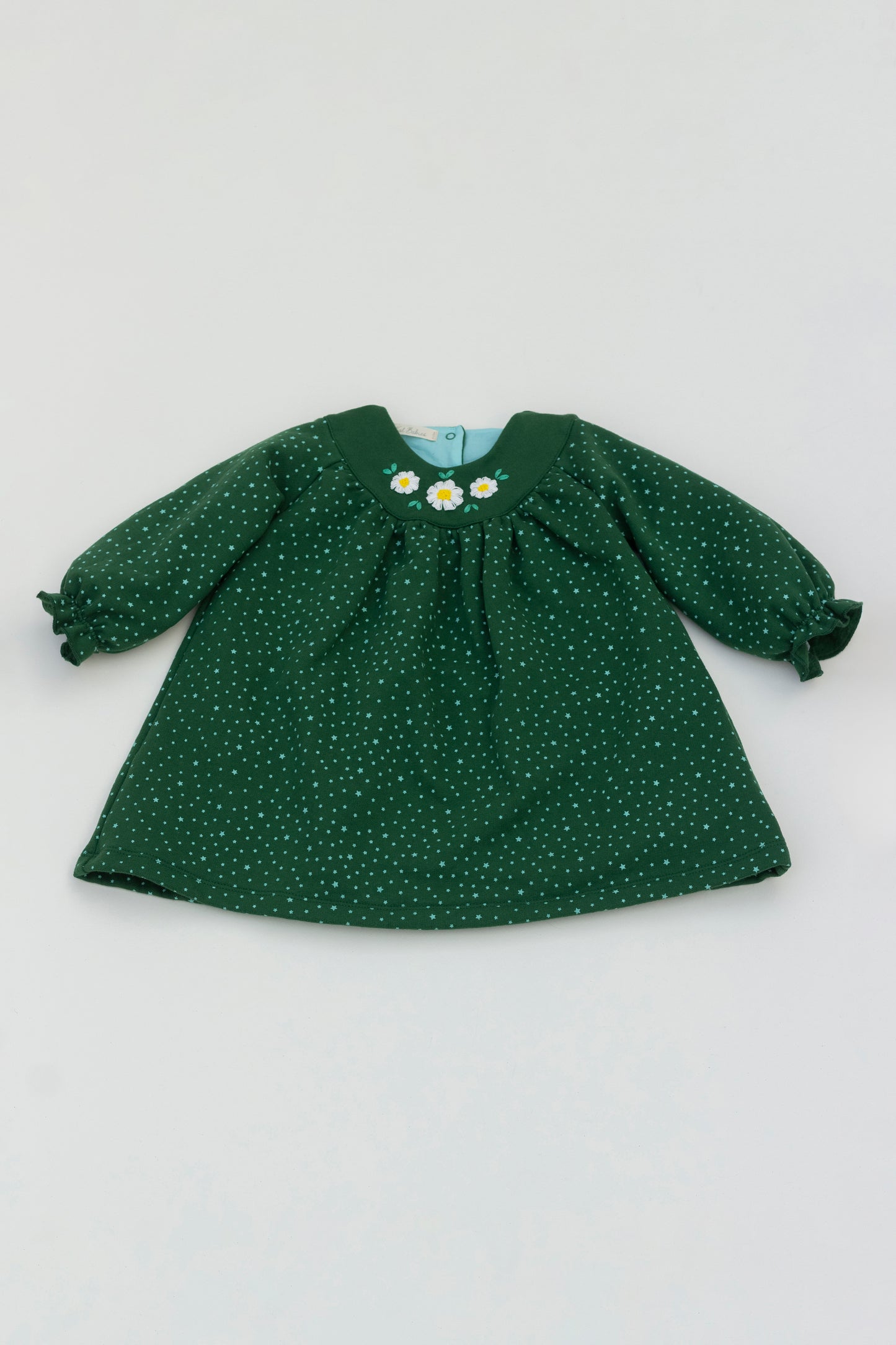 Fleece green dress with hand embroidered flowers