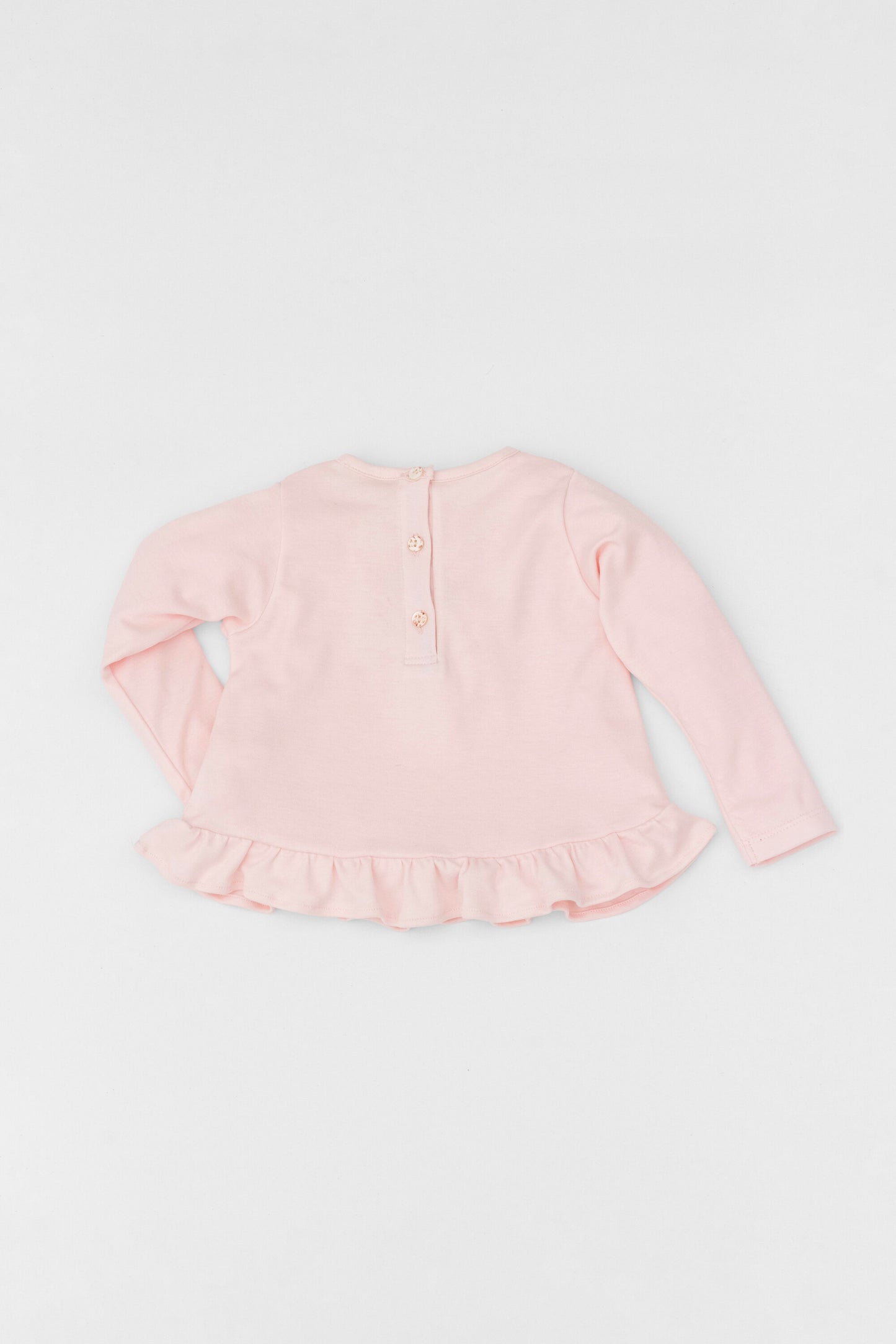 Organic long sleeve ruffle dress Bird pink