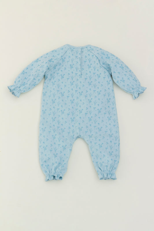 Light blue long sleeve romper with flower print