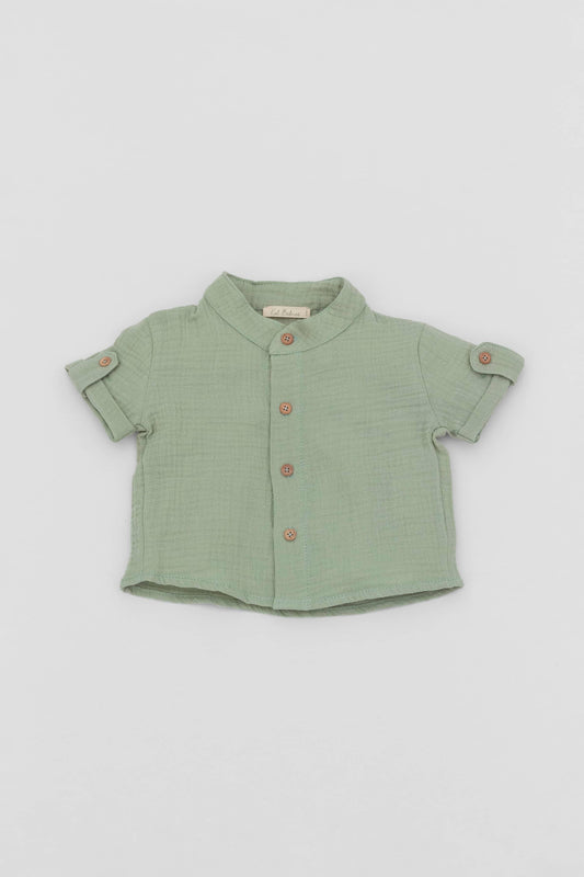 Organic muslin green shirt kal babies front