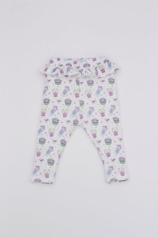 Organic leggings with ruffle floral lavander