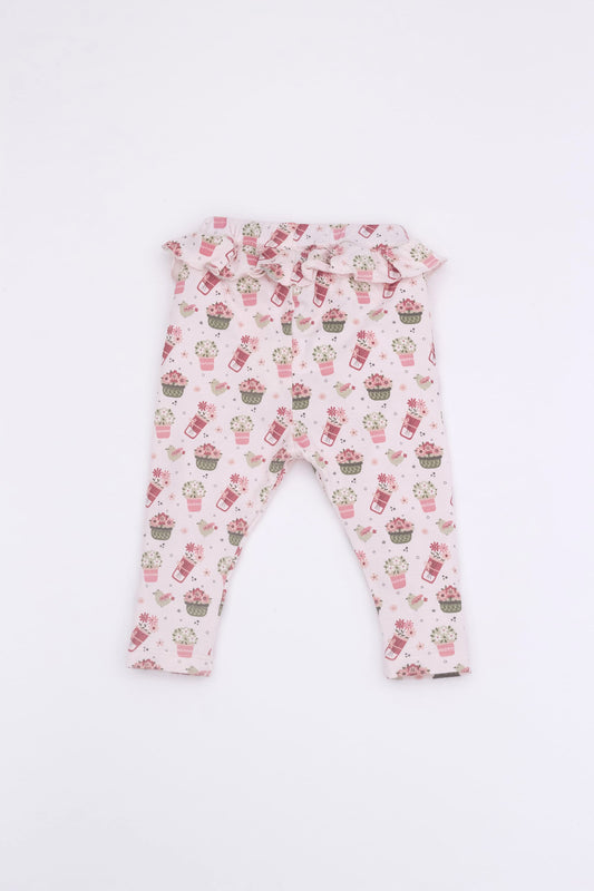 Organic leggings with ruffle floral pink