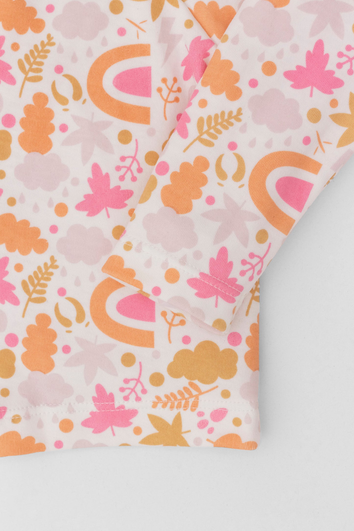 Organic long sleeve cardigan autumn leaves pink print