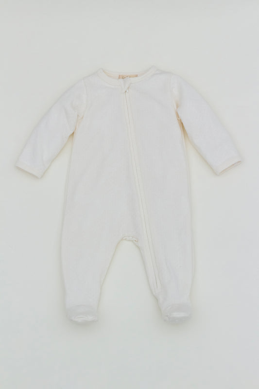 Organic cotton zipper footed pajamas Ivory