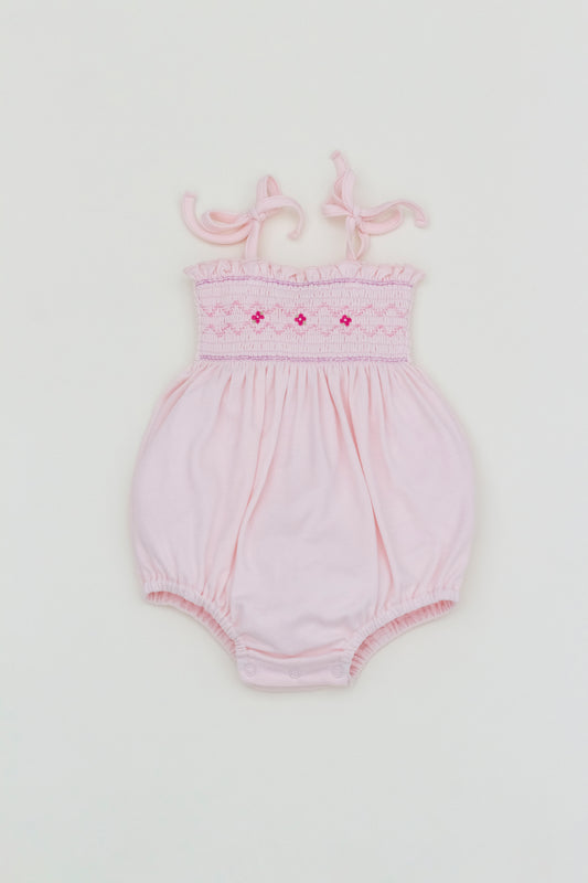 Organic Pink embroidered bubble romper