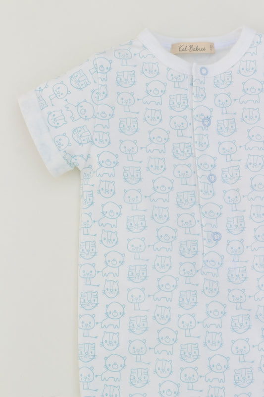 Shor sleeve romper  with snaps cats and dogs