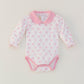 Long sleeve ribbons bodysuit with pink collar